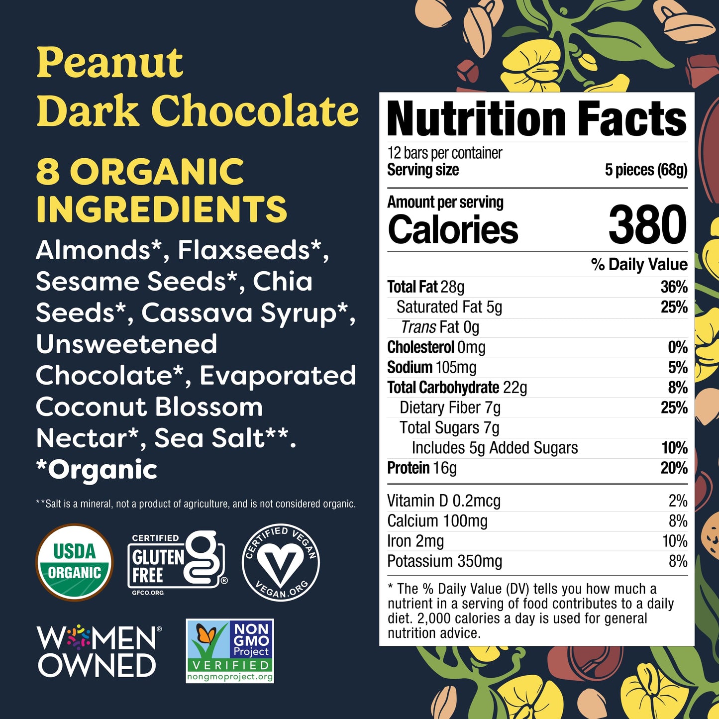 Tosi Meal Nut Bars, Peanut Dark Chocolate, Healthy Snacks for Adults & Kids, Crunchy Plant Based Protein Bar (16G), Keto Snacks, Vegan, Gluten & Soy