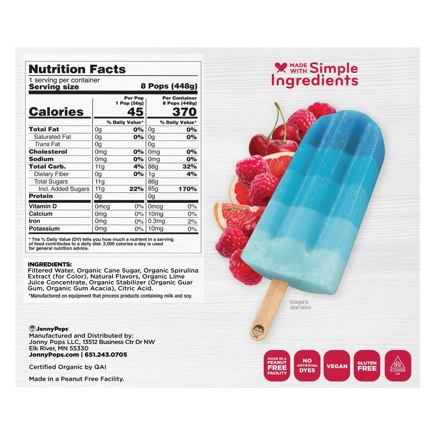 JonnyPops Organic Blue Wave Frozen Pops 8ct