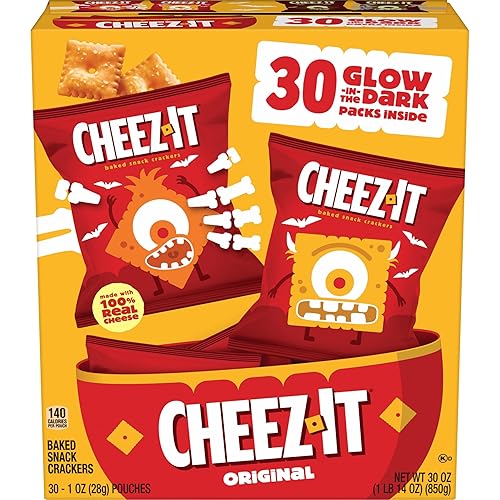 Cheez-It Cheese Crackers, Baked Snack Crackers, Halloween Snacks, Original, 30oz Box (30 Pouches)