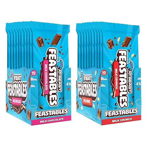 MrBeast Feastables Milk Chocolate Combo Pack, 20 Count, King Size Milk Chocolate & Milk Crunch Bars, Crispy Rice Candy, 2.1oz Each