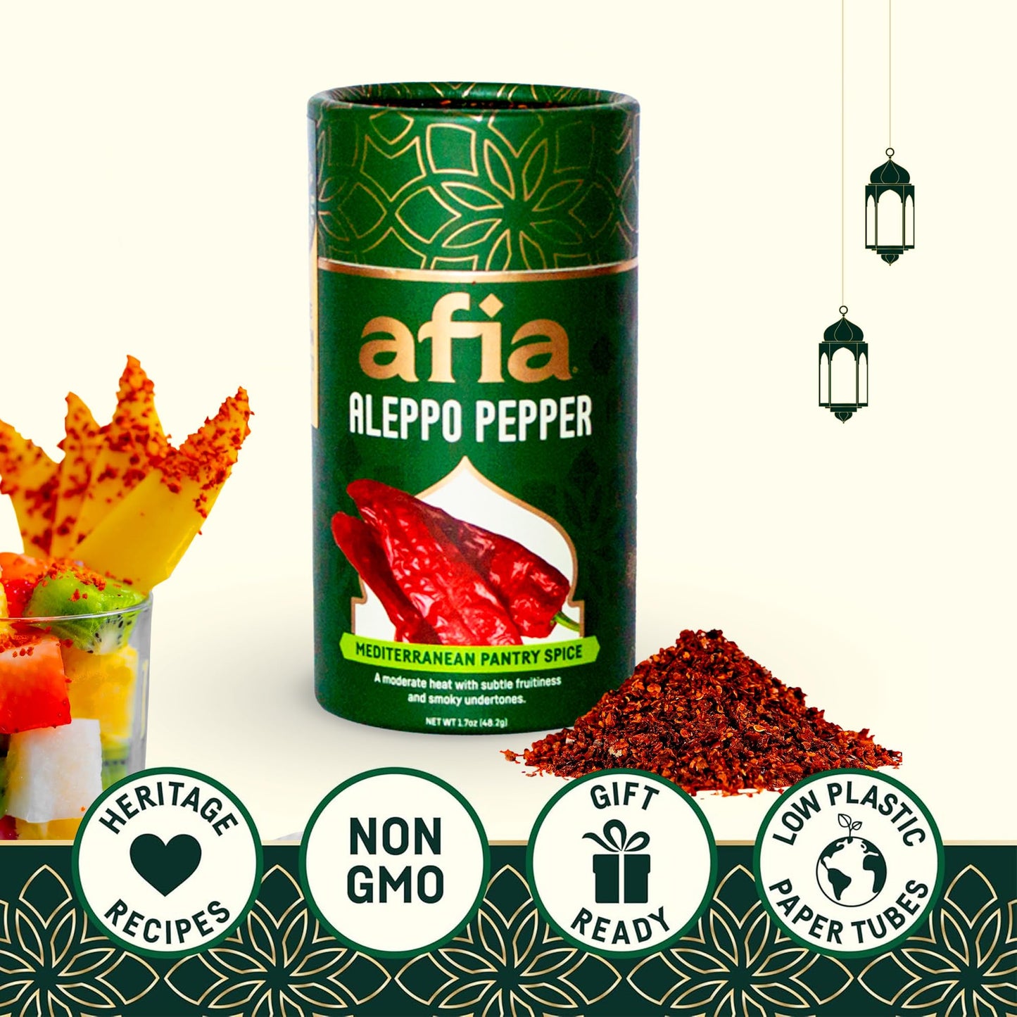 Afia - Aleppo Pepper Flakes | Aleppo Mediterranean Pantry Spice for Middle Eastern Dishes, Meals and Cuisine | Premium Middle Eastern Spices, 1.7oz