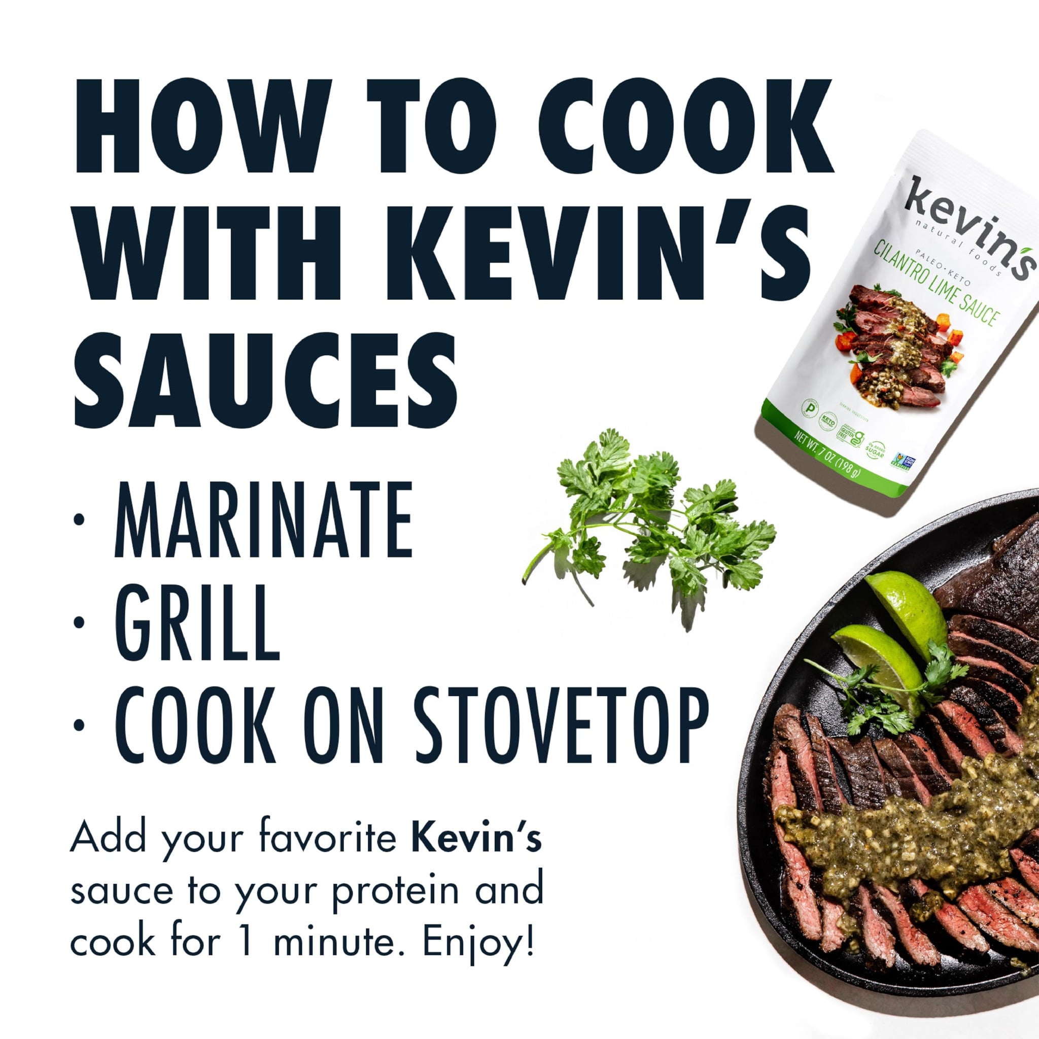 Kevin's Natural Foods Cilantro Lime Sauce - Keto and Paleo Simmer Stir-Fry Sauce, Gluten Free, No Preservatives, Non-GMO - 3 Pack (Cilantro Lime)