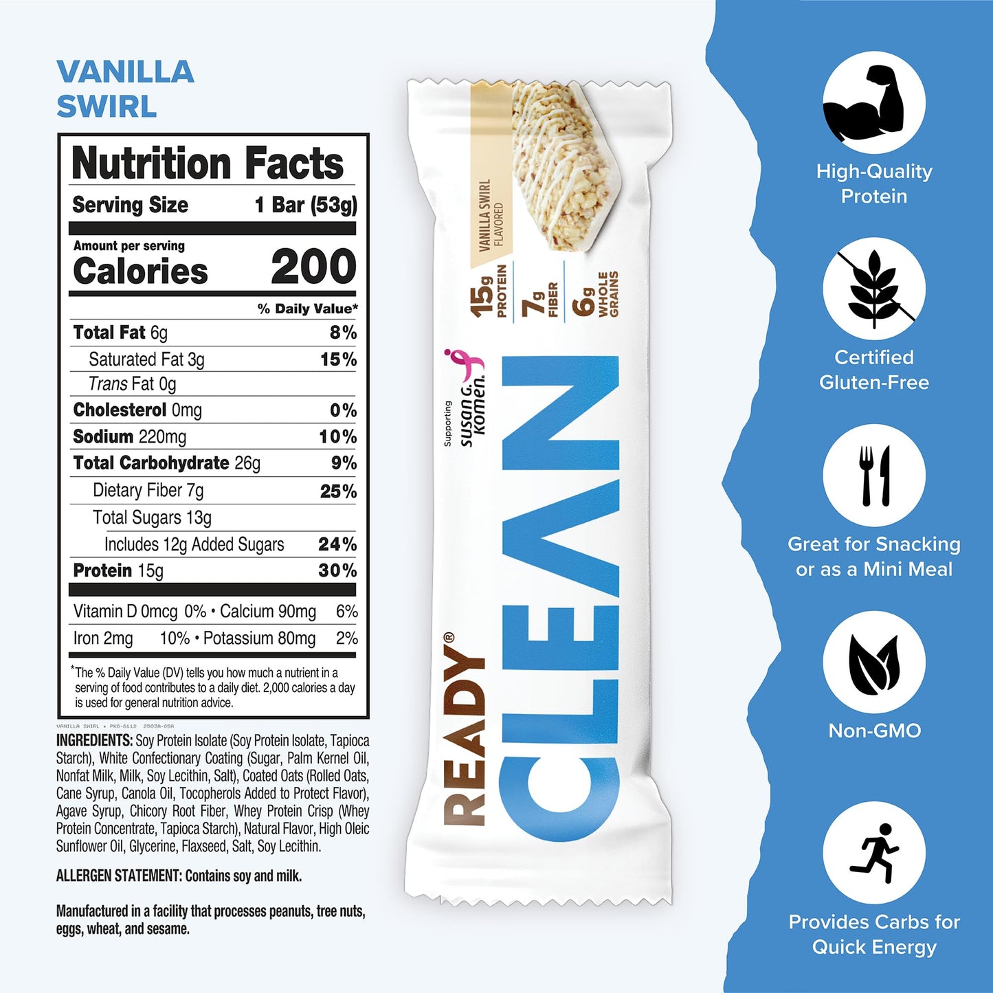 Ready® Protein Bars - High-Protein Snack with 15g Whey Protein, With Flaxseeds and Omega-3s for Sustained Energy, Supports Lean Muscle and Recovery