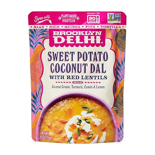 Brooklyn Delhi Sweet Potato Coconut Dal Pouches - Ready to Eat, Microwavable Entree - Vegan, Gluten Free, Non-GMO - 10oz, Pack of 1