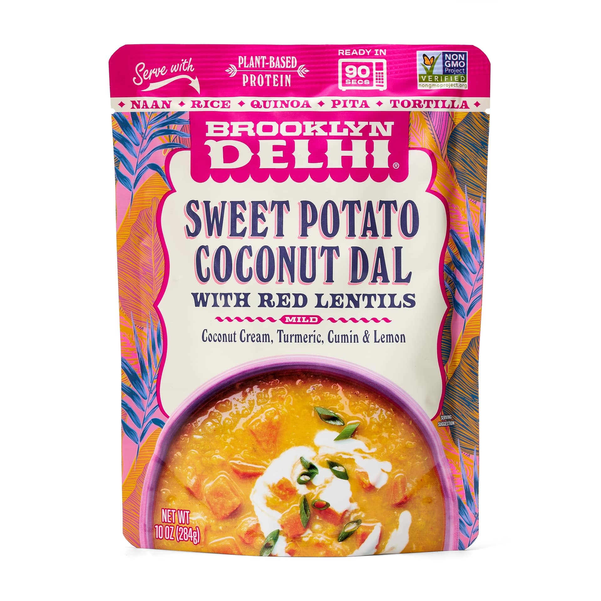 Brooklyn Delhi Sweet Potato Coconut Dal Pouches - Ready to Eat, Microwavable Entree - Vegan, Gluten Free, Non-GMO - 10oz, Pack of 1