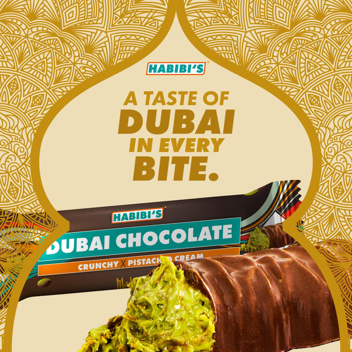 Habibi’s - Dubai Chocolate Bar | Authentic Middle Eastern Dessert | Gourmet Chocolate Pistachio Treat | Premium Pistachio Cream Filling | Made in