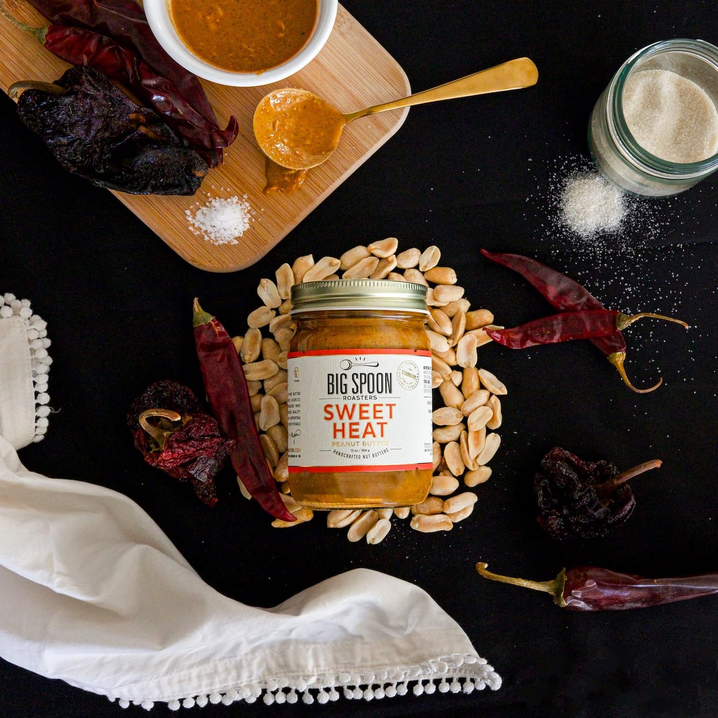 Big Spoon Roasters Sweet Heat Peanut Butter w/Habanero Chiles & Sea Salt - Low Sugar, Sweet & Spicy, Creamy Peanut Butter - Keto, Palm Free, & Vegan