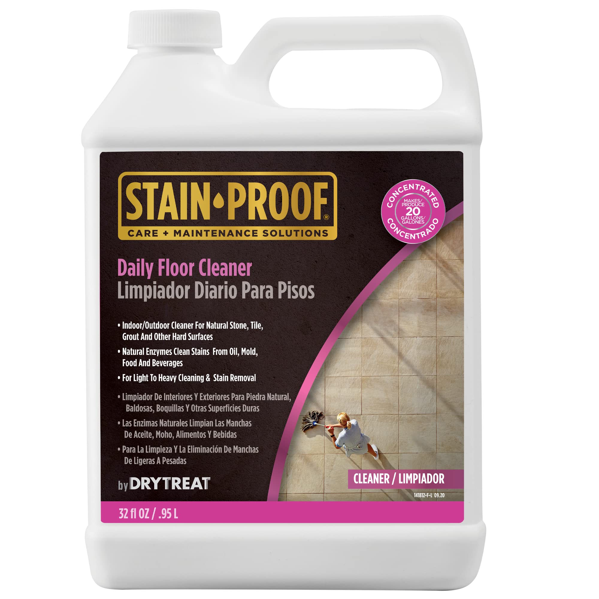 Dry-Treat Stain Proof Daily Floor Cleaner Concentrate - 1 Qt., Enzymatic Cleaning Formula for Mopping Tile, Marble & Luxury Vinyl Floors