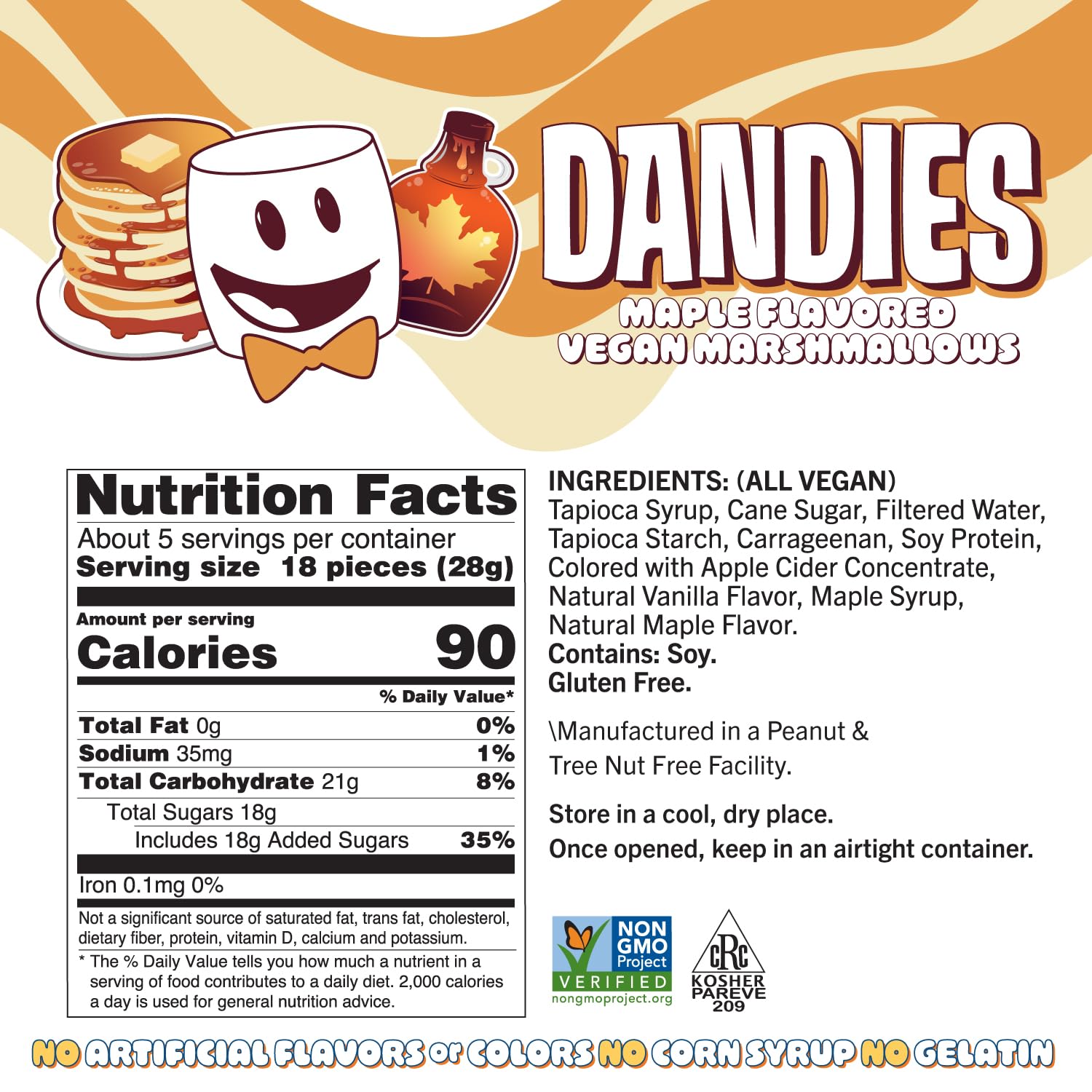Dandies Maple Vegan Marshmallows, No Artificial Flavorings, Food Dyes, Corn Syrup, or Gelatin, Perfect for Roasting, S’mores, or Snacking (Maple, 2