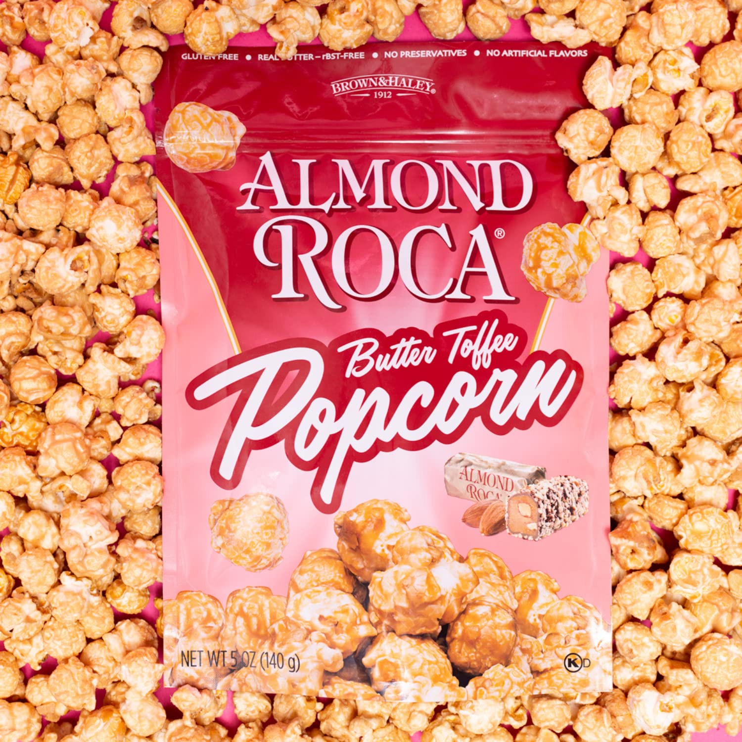 Almond Roca Butter Toffee Flavored Popcorn - 5oz Snack Bag - Sweet Crunchy Kettle Popped Popcorn with Buttery Toffee & Almonds - Gluten Free Snacks