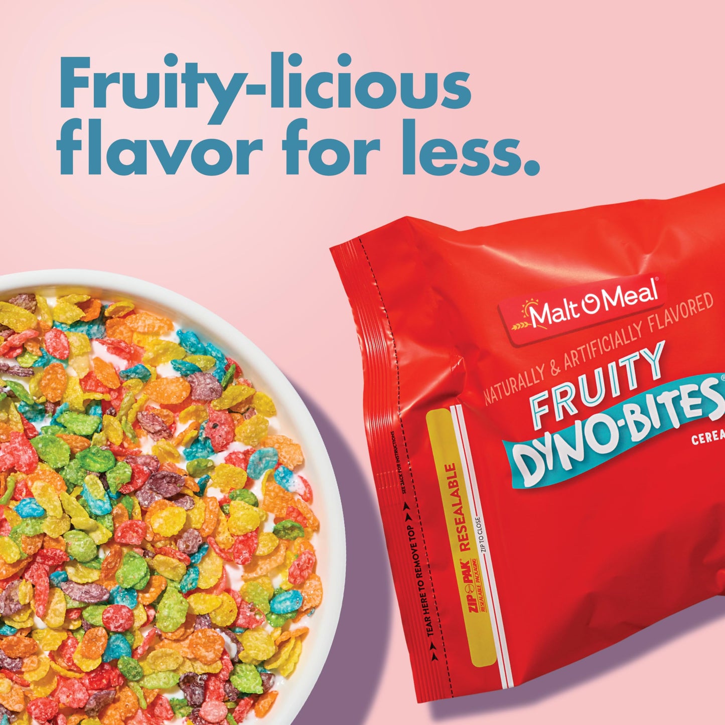 Malt-O-Meal Fruity Dyno Bites Gluten Free Breakfast Cereal with Fruity-Flavor, Bulk Size for Family, 25 oz Resealable Bag