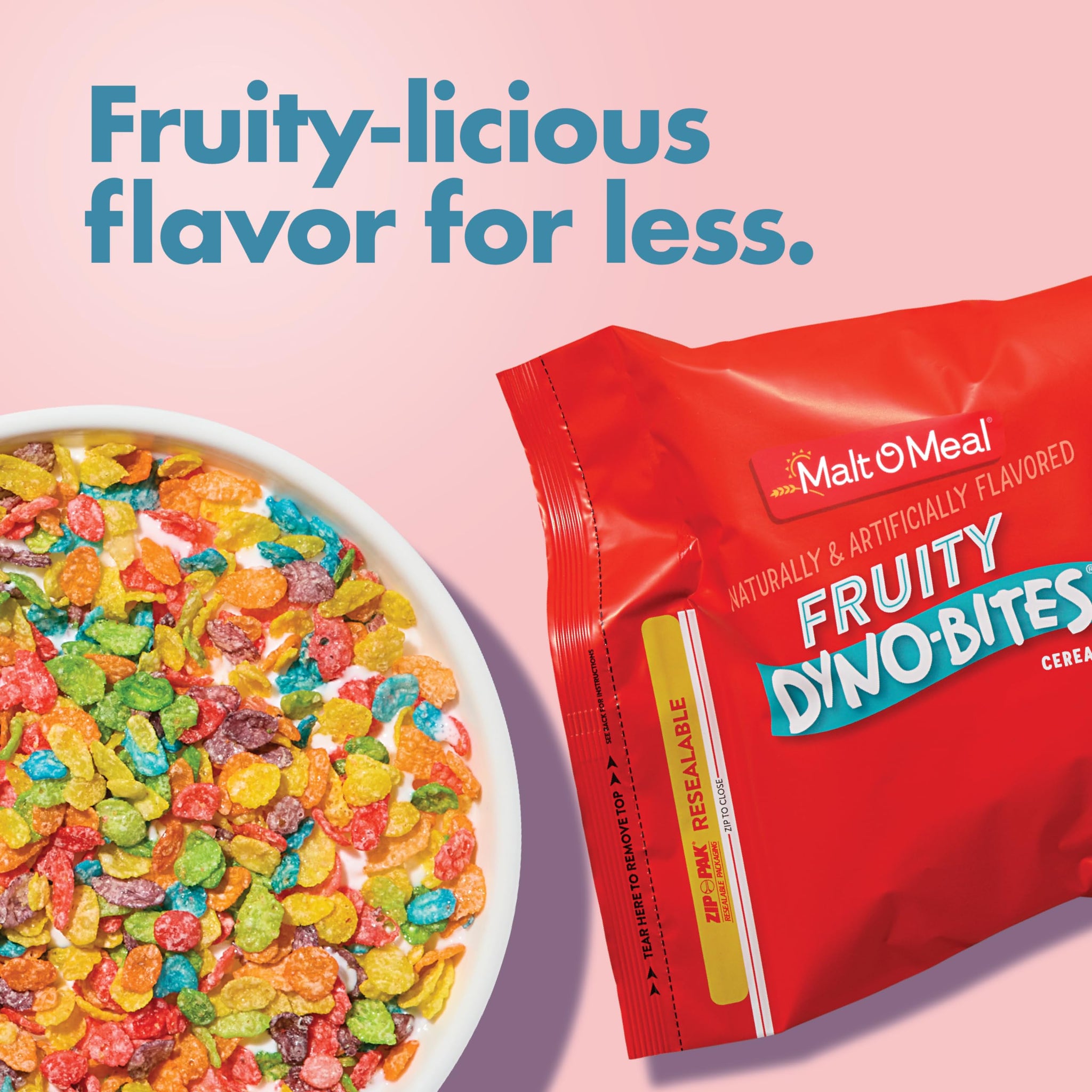 Malt-O-Meal Fruity Dyno Bites Gluten Free Breakfast Cereal with Fruity-Flavor, Bulk Size for Family, 25 oz Resealable Bag
