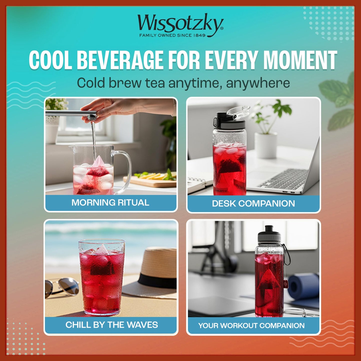Wissotzky Watermelon Nana Mint Cold Breeze, Cold Brew Iced Tea (5 Pack - 90 Tea Bags) | Caffeine-Free | Herbal Tea | Kosher | Cold Water Brewing