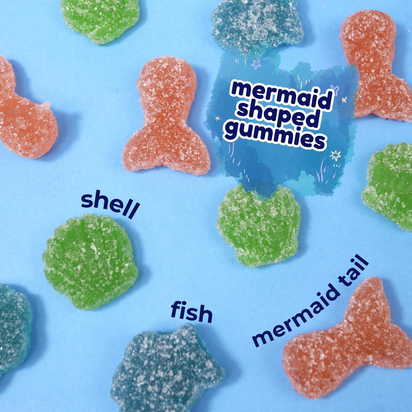 Mermaid Gummy Candy, Individual Bags for Birthday Parties, Assorted Fruit Flavors, Party Favor Treats, 18 Count