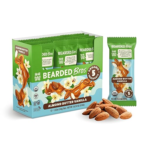 Bearded Brothers Organic Vegan Energy Bars - Gluten & Soy Free, Paleo, Whole 30 | Non GMO, Low Glycemic, High Protein, Fiber (12 Count (Pack of 1)