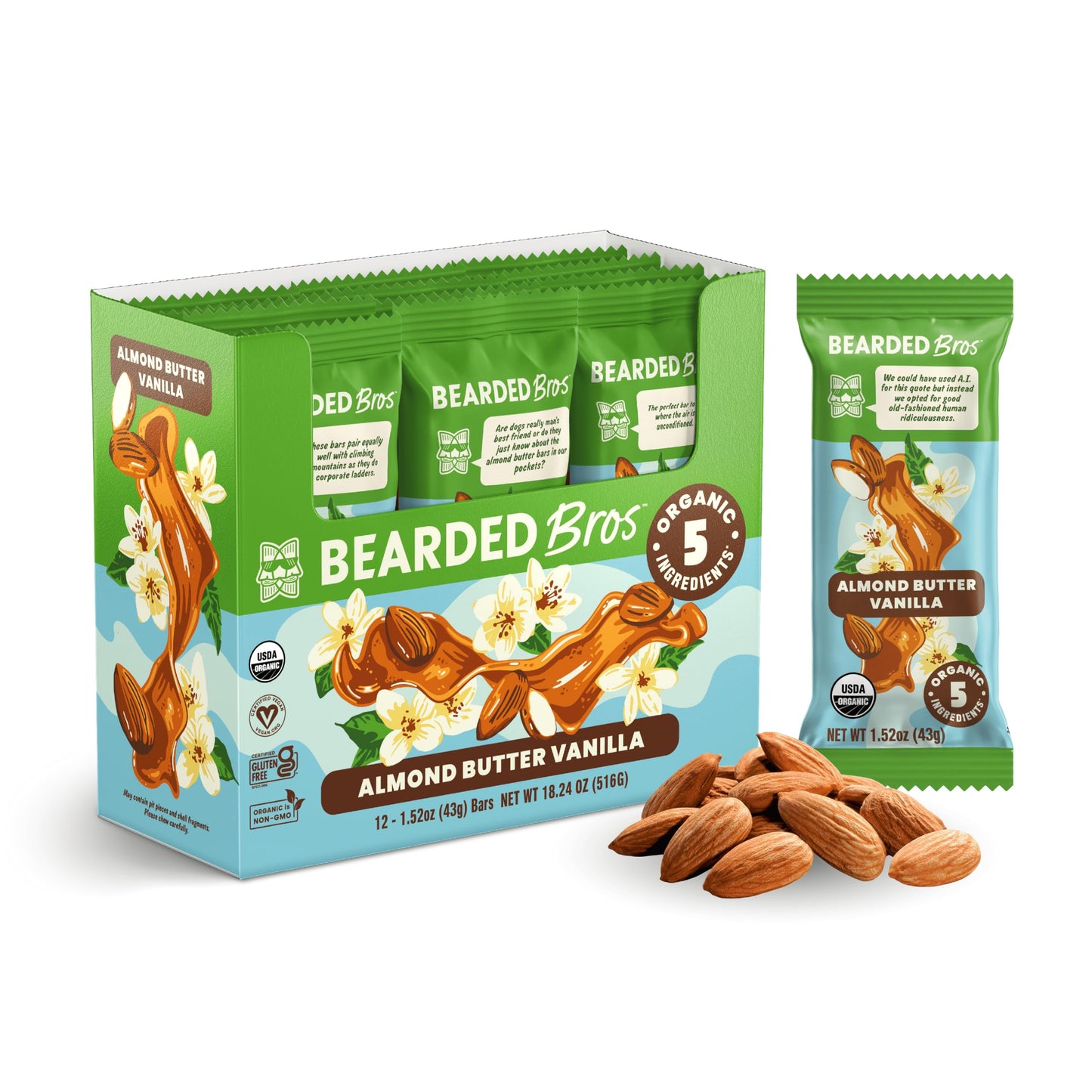 Bearded Brothers Organic Vegan Energy Bars - Gluten & Soy Free, Paleo, Whole 30 | Non GMO, Low Glycemic, High Protein, Fiber (12 Count (Pack of 1)