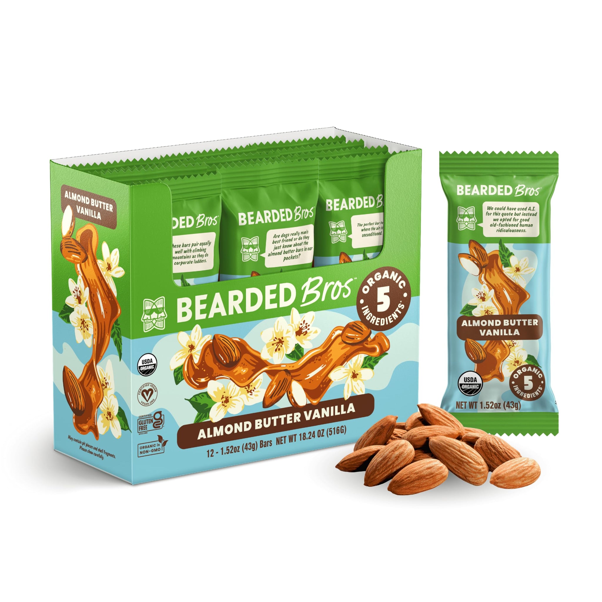 Bearded Brothers Organic Vegan Energy Bars - Gluten & Soy Free, Paleo, Whole 30 | Non GMO, Low Glycemic, High Protein, Fiber (12 Count (Pack of 1)