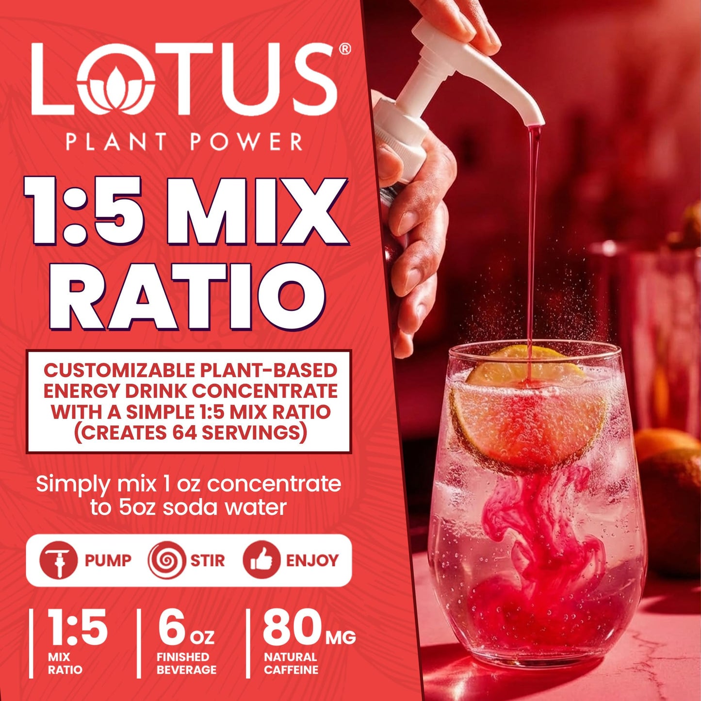 Red Lotus Plant Power® Energy Drink Concentrate | Natural Caffeine & PP7™ Formula | Plant-Based Organic Ingredients | Organic Cane Sugar Beverage |