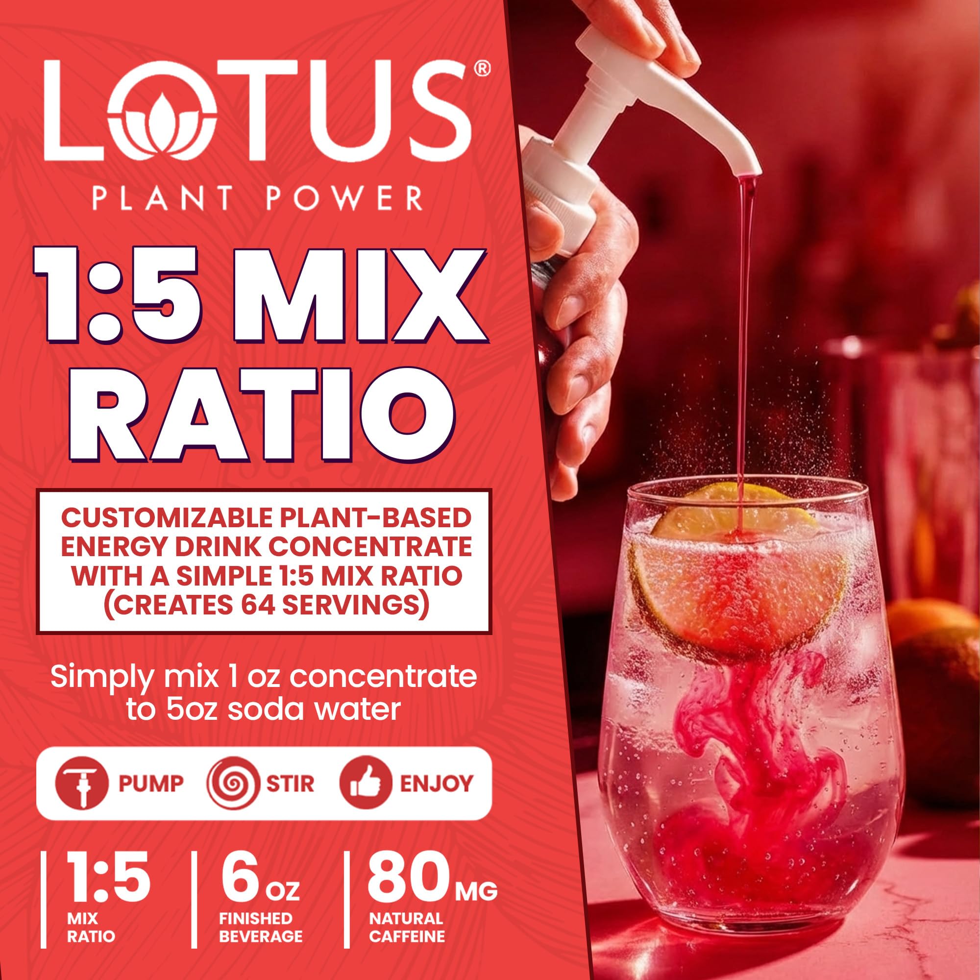 Red Lotus Plant Power® Energy Drink Concentrate | Natural Caffeine & PP7™ Formula | Plant-Based Organic Ingredients | Organic Cane Sugar Beverage |