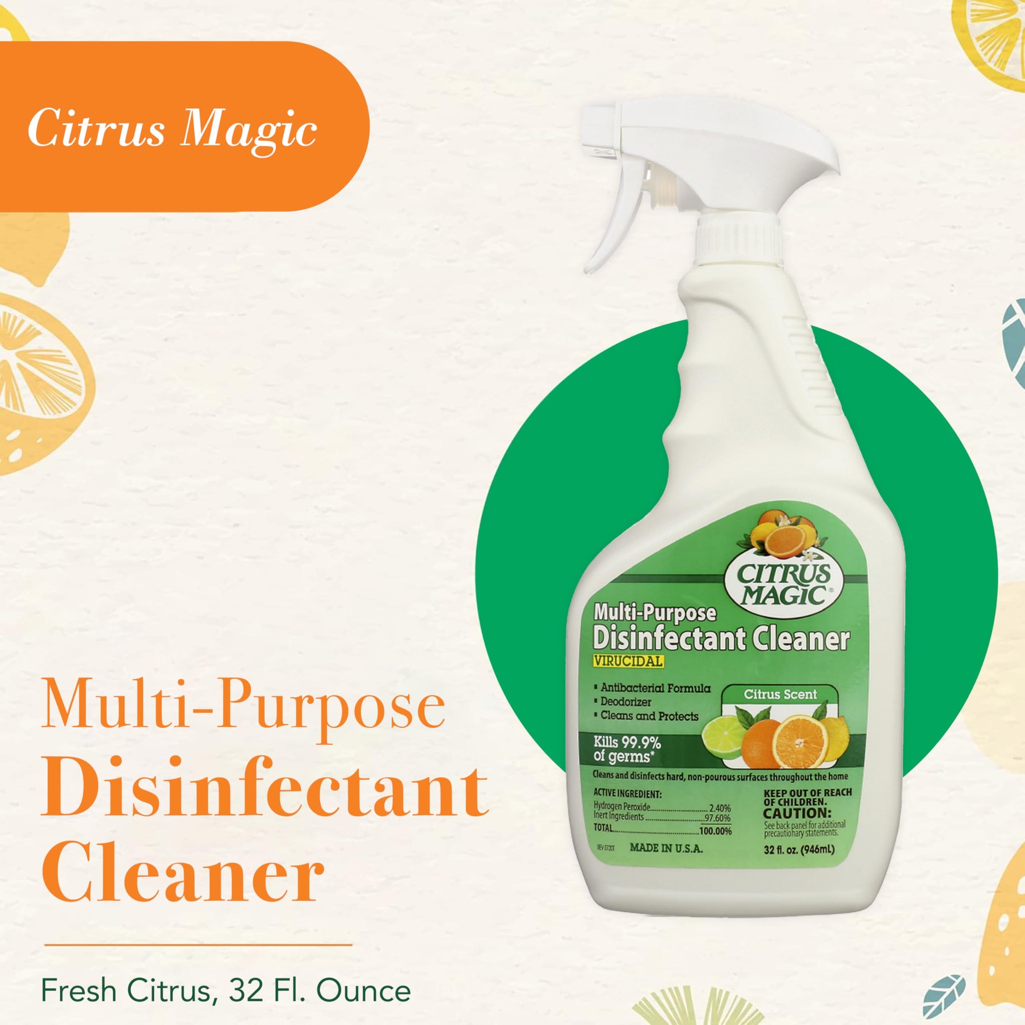 Citrus Magic Multi-Purpose Disinfectant Cleaner, Citrus, 32-Fluid Ounce, 613773093