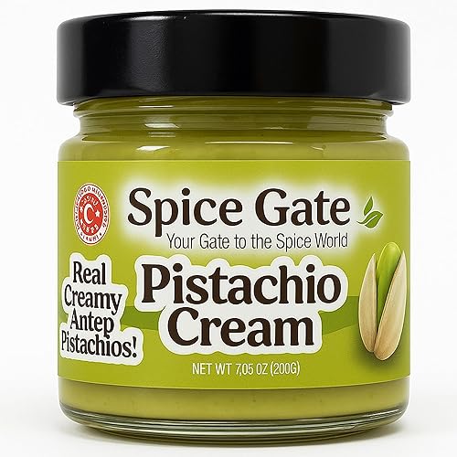 Spice Gate Pistachio Cream - Real Creamy Antep Pistachios - Premium Dessert Spread, Rich & Smooth Texture - 7.05 oz (200g) Jar - Made in Turkey