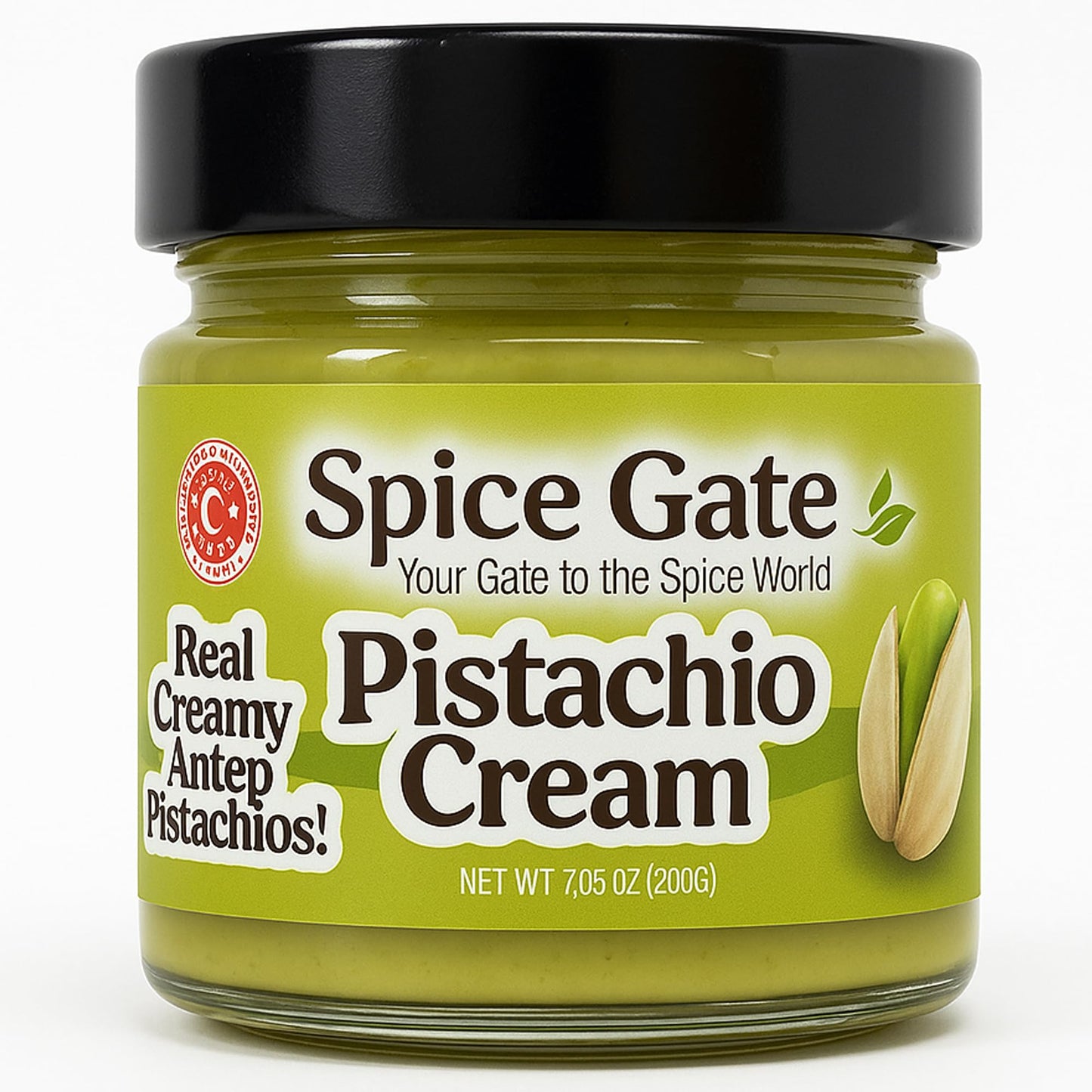 Spice Gate Pistachio Cream - Real Creamy Antep Pistachios - Premium Dessert Spread, Rich & Smooth Texture - 7.05 oz (200g) Jar - Made in Turkey