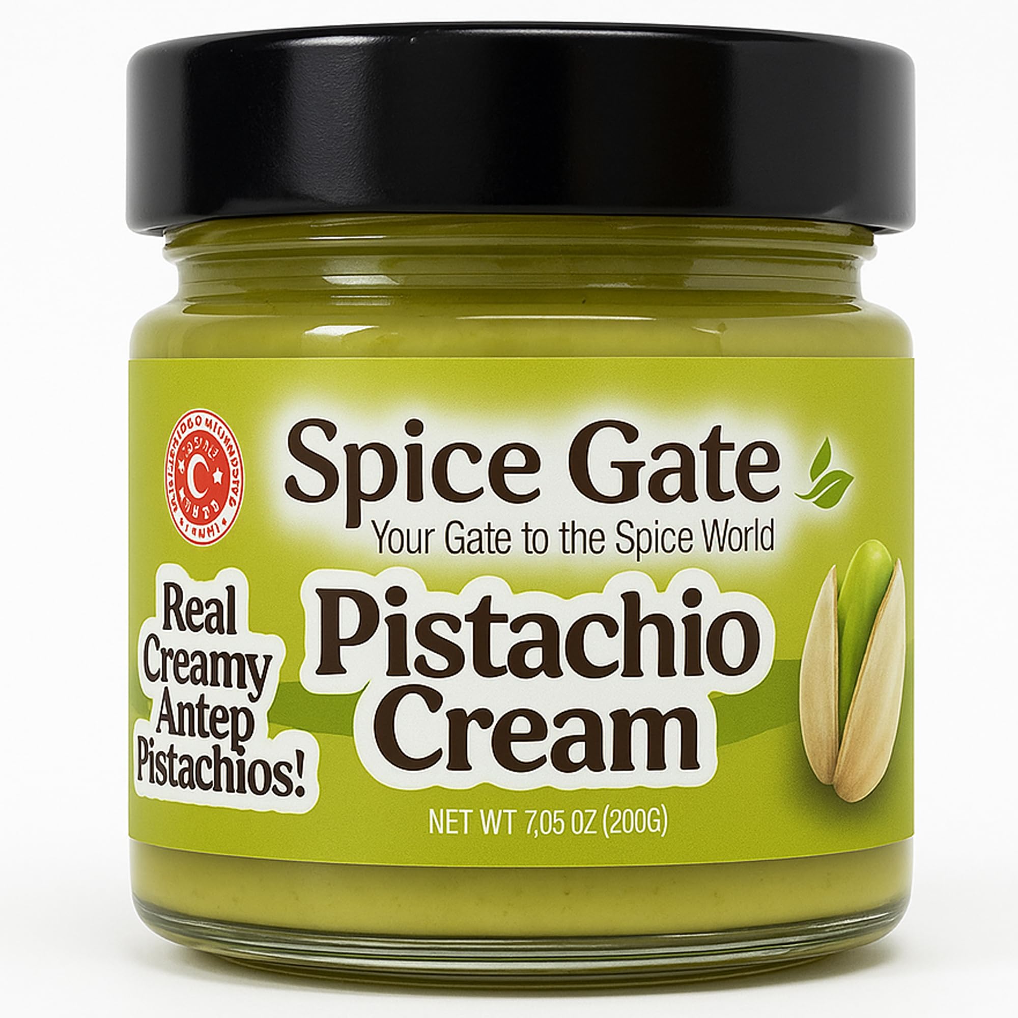 Spice Gate Pistachio Cream - Real Creamy Antep Pistachios - Premium Dessert Spread, Rich & Smooth Texture - 7.05 oz (200g) Jar - Made in Turkey