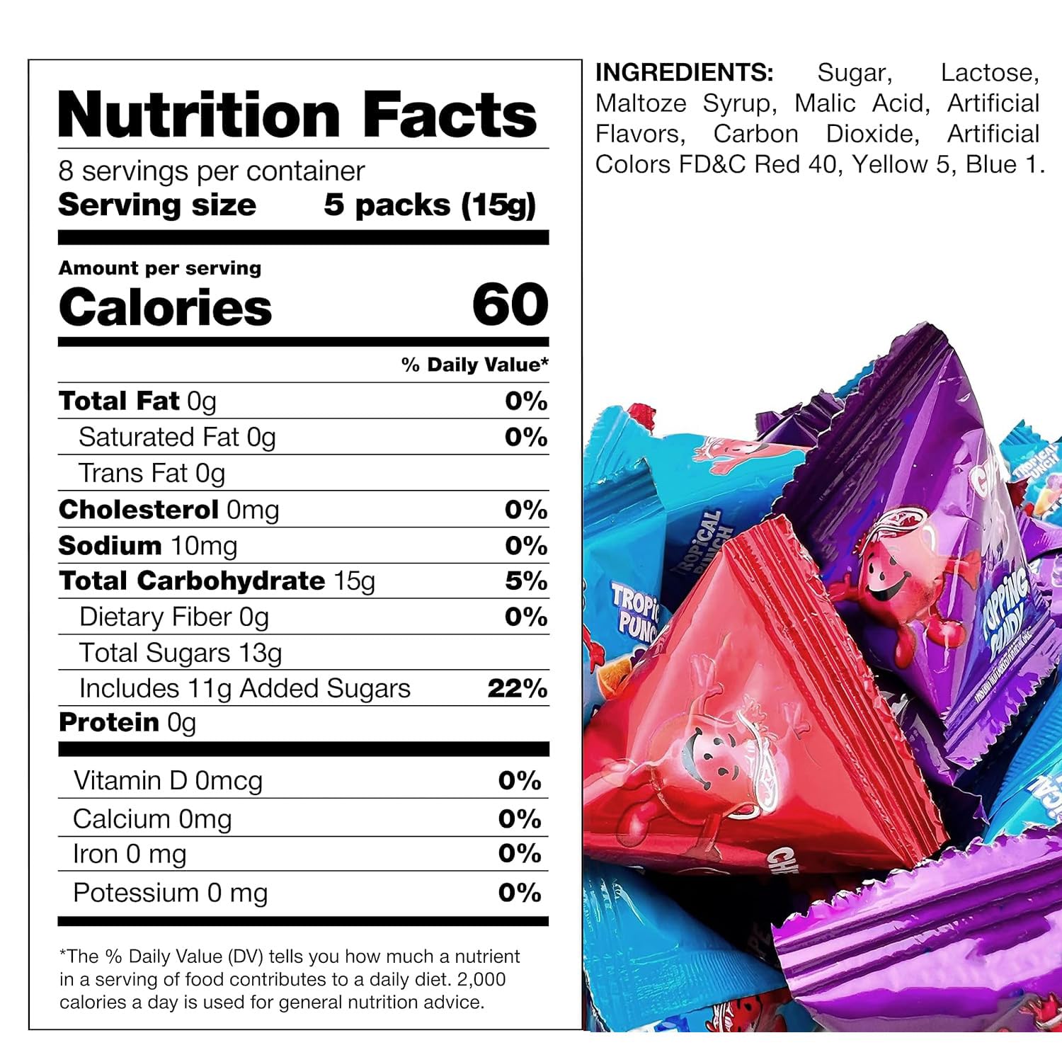 Popping Rocks Candy - 40 Count Bag - Popping Rock Candy in Assorted Fruit Flavors - Tropical Punch, Grape, and Cherry - Fun Goodie Bags & Pinata
