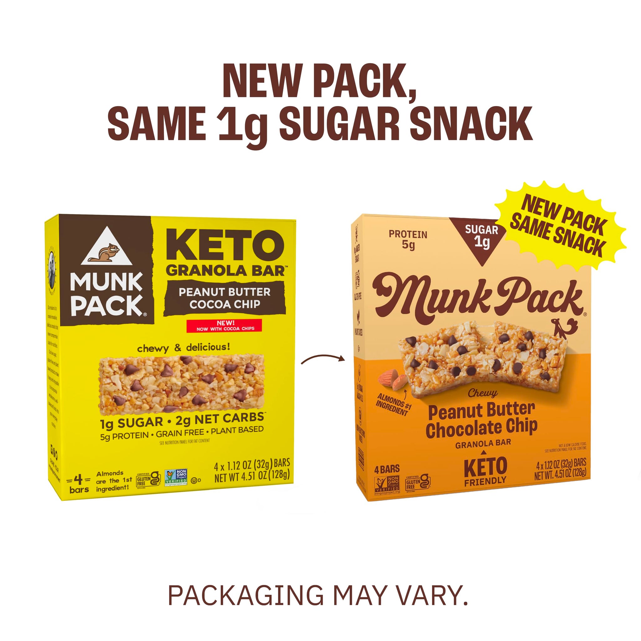 Munk Pack Peanut Butter Chocolate Chip Chewy Granola Bars | 5g Protein, 1g Sugar with Allulose, 2g Net Carbs, Low Sugar, Gluten Free, Low Glycemic