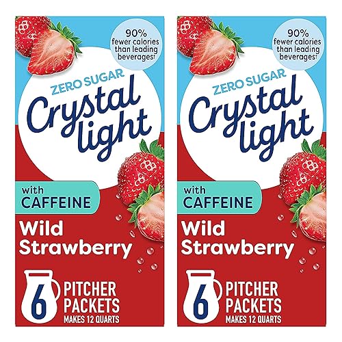 Crystal Light Energy Wild Strawberry Powdered Drink Mix, Sugar-Free, 5 Calories Per Serving, On-the-Go Pitcher Packets, 6 CT (Pack of 2)