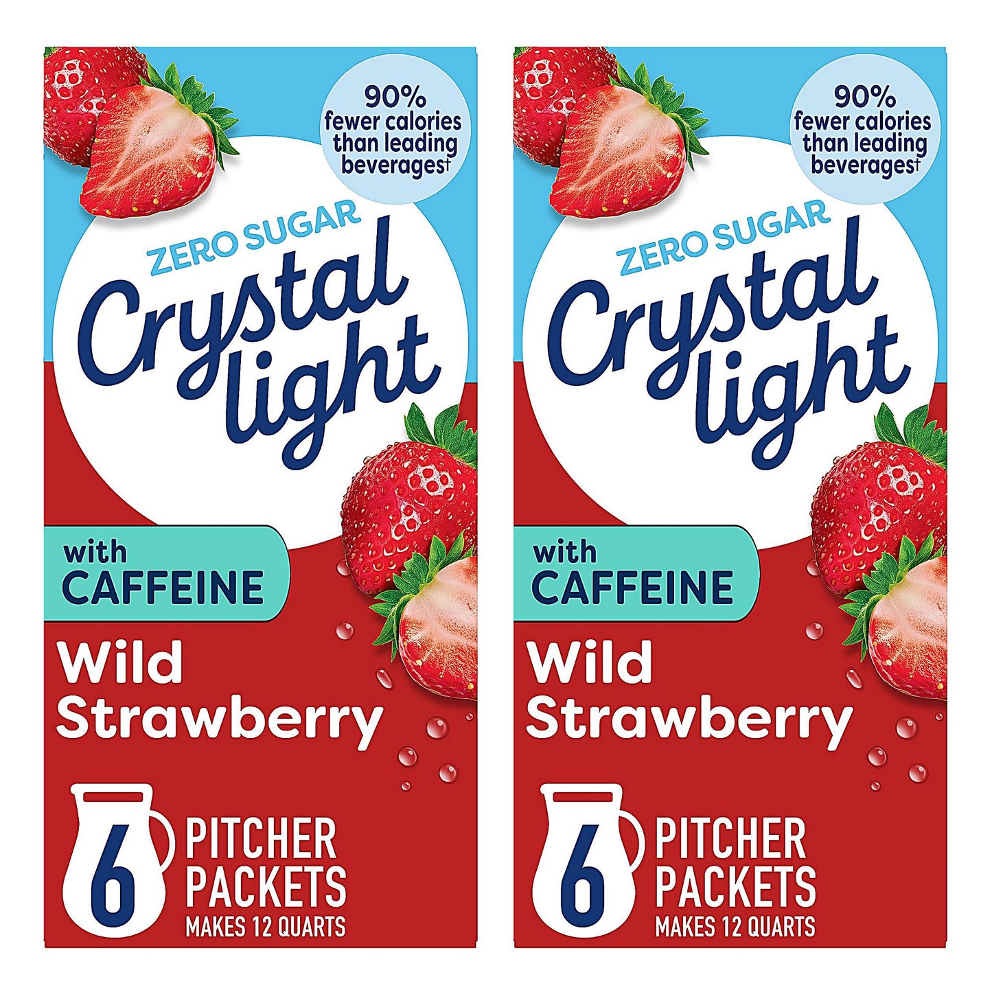 Crystal Light Energy Wild Strawberry Powdered Drink Mix, Sugar-Free, 5 Calories Per Serving, On-the-Go Pitcher Packets, 6 CT (Pack of 2)