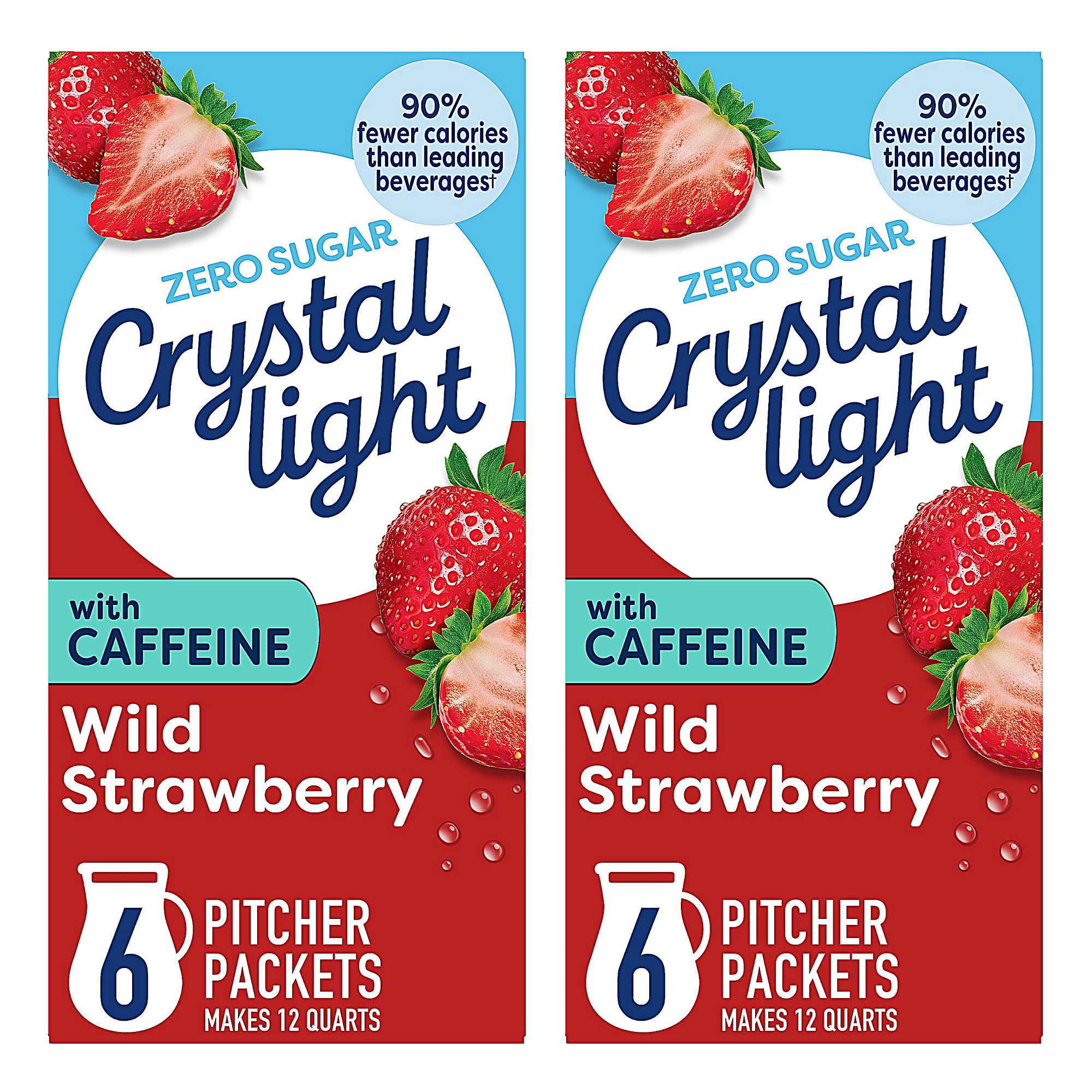 Crystal Light Energy Wild Strawberry Powdered Drink Mix, Sugar-Free, 5 Calories Per Serving, On-the-Go Pitcher Packets, 6 CT (Pack of 2)