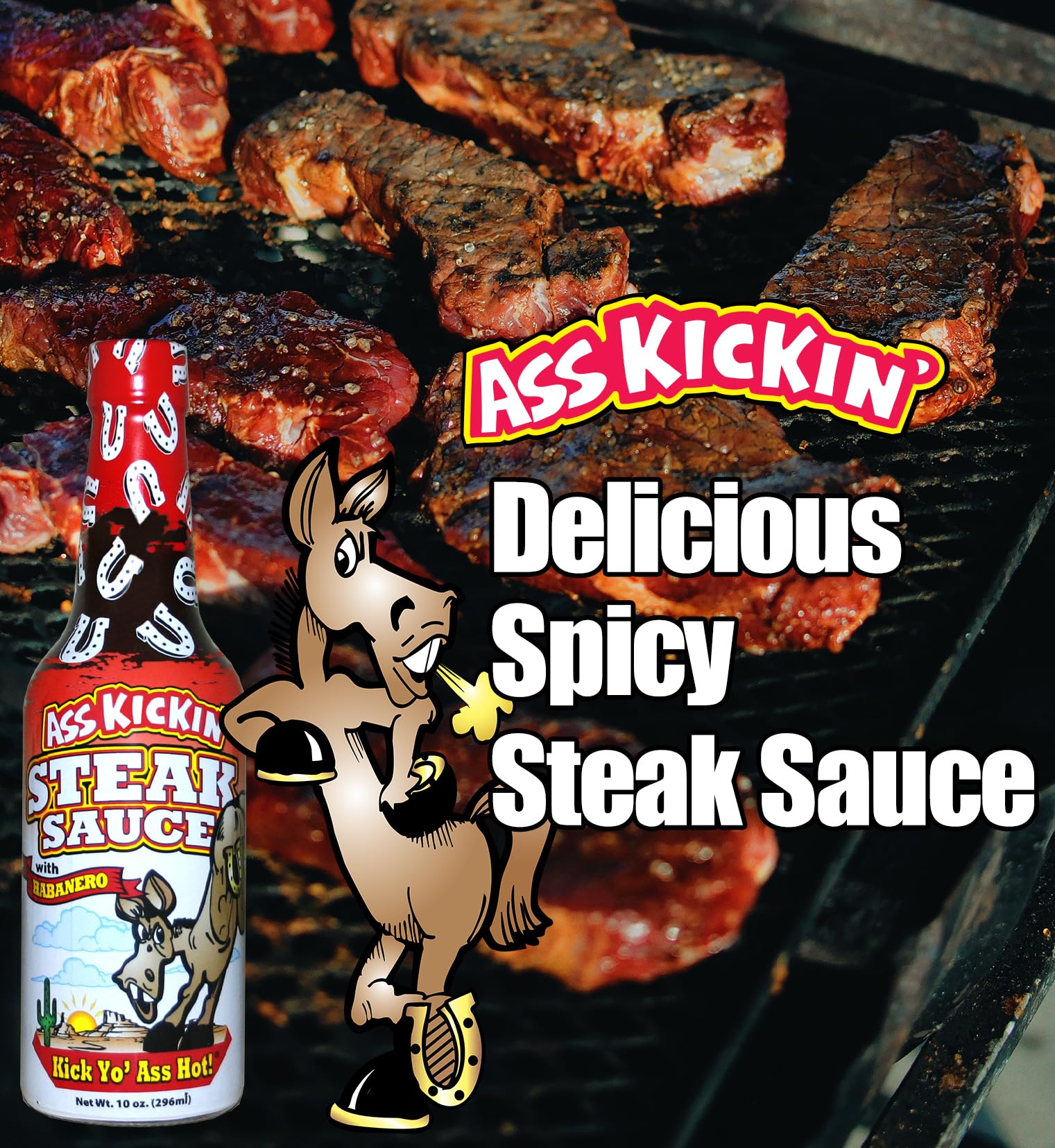 Ass Kickin' Spicy Steak Sauce with Habanero 10 oz. Premium Gourmet Steak Sauce with Hot Pepper Perfect for Hot Sauce Fans Try if You Dare!