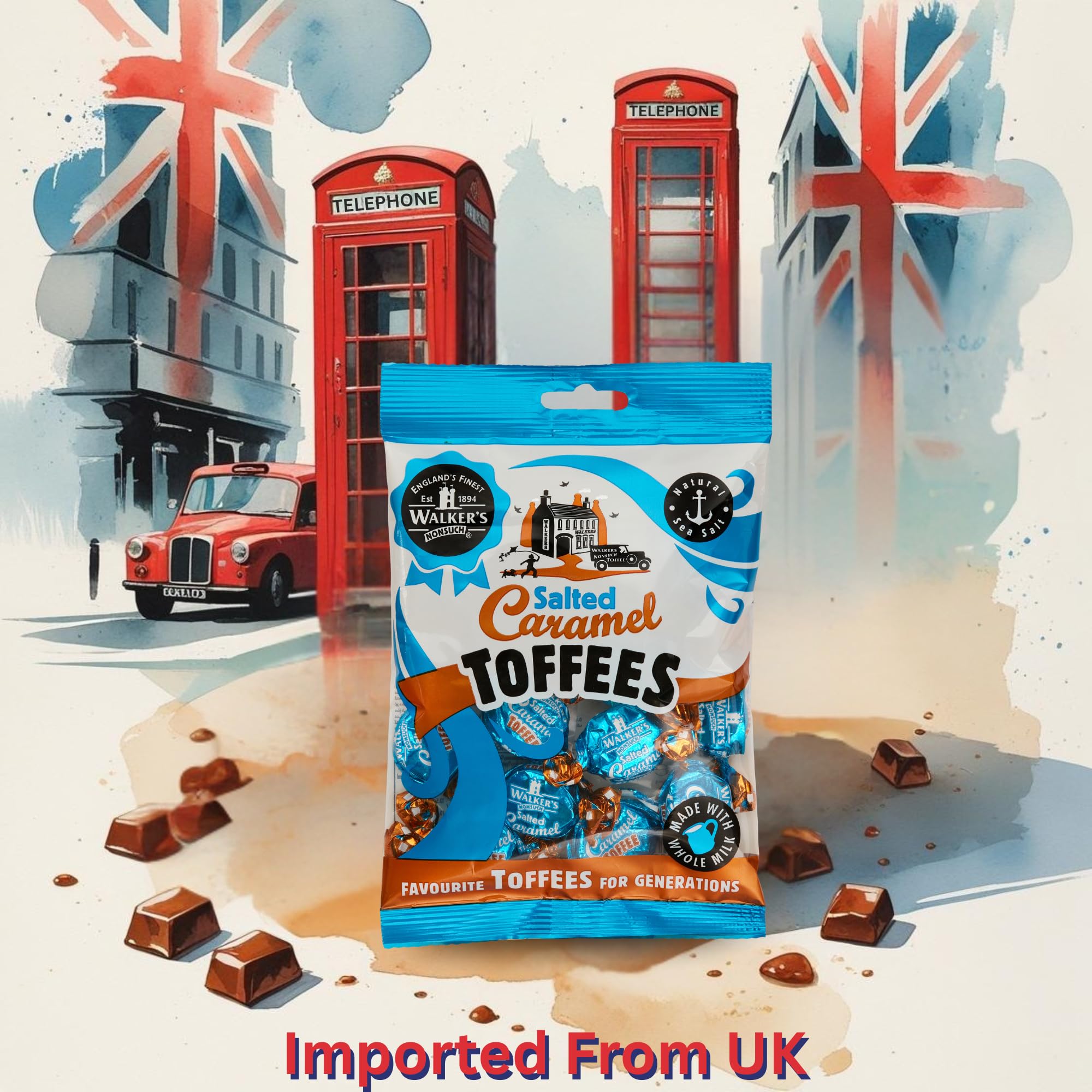 Walkers' Nonsuch Salted Caramel Toffees | with Butter & Whole Milk | Imported from the UK | Traditional British Candy | Individually Twist Wrapped
