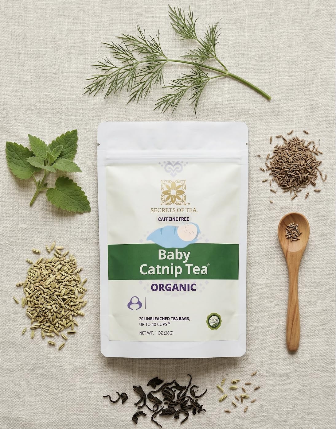 Secrets Of Tea Baby Catnip Sleepy Time Tea - Organic Relaxing Herbal Blend for Babies and Newborns, Gentle and Caffeine-Free - 20 Tea Bags (1 Pack)