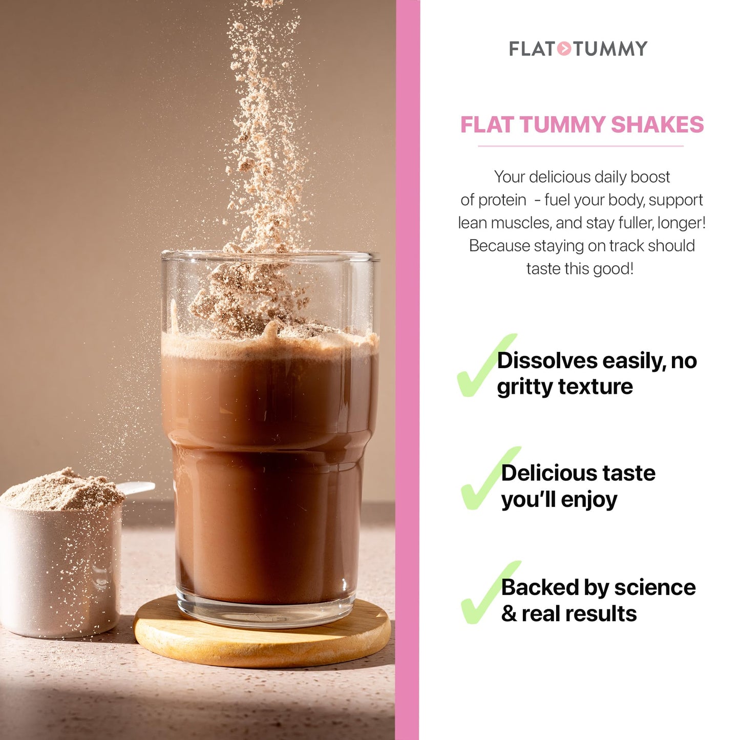 Flat Tummy Shakes - Chocolate, 20 Servings - Post GLP-1 Protein Supplement, High Protein, Zero Sugar, Keto-Friendly Meal Replacement with Clinically