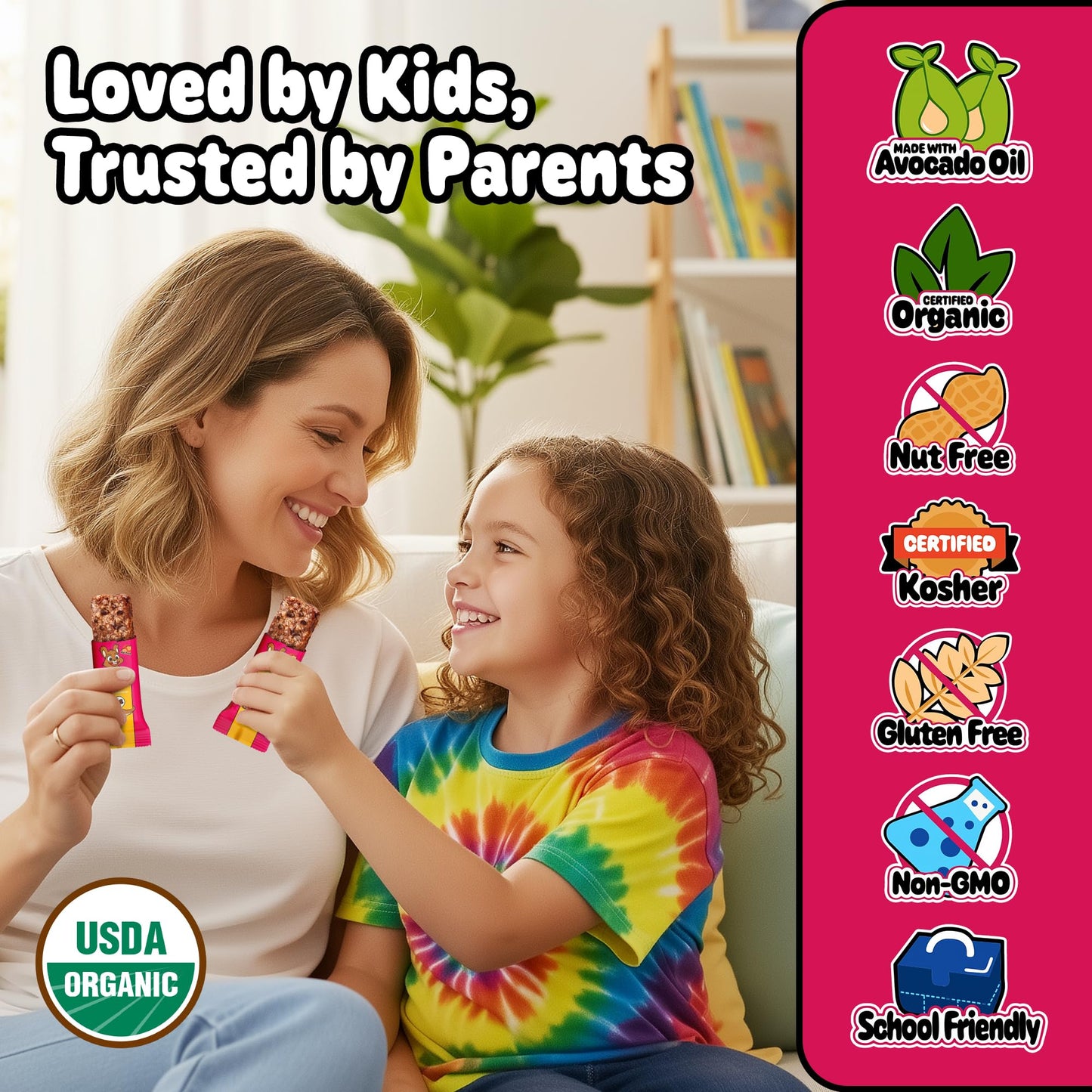 Snakkidz Organic Chewy Granola Bars for Kids, Allergen-Free, Nut-Free, Gluten-Free, Low Sugar Snack Bars Made with Avocado Oil, Individually Wrapped