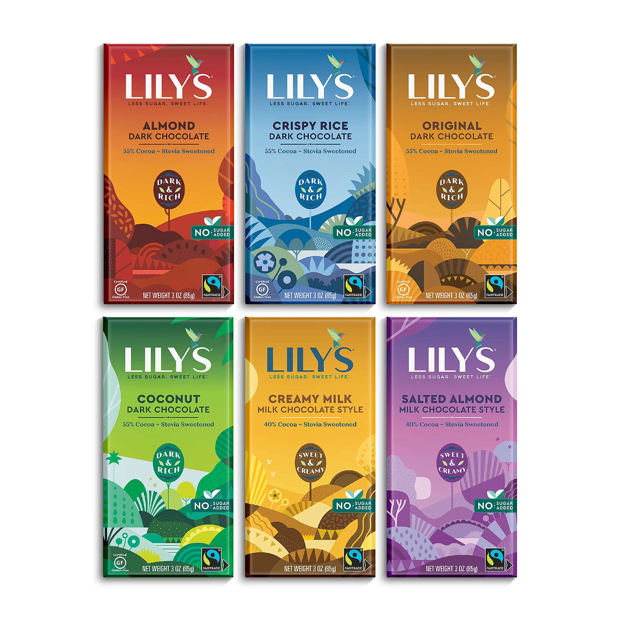 Lily's Chocolate Variety Pack | Stevia Sweetened, No Added Sugar, Low- Carb, Keto Friendly | 6 Flavors, 1 Bar each | Sampler, Gift Set