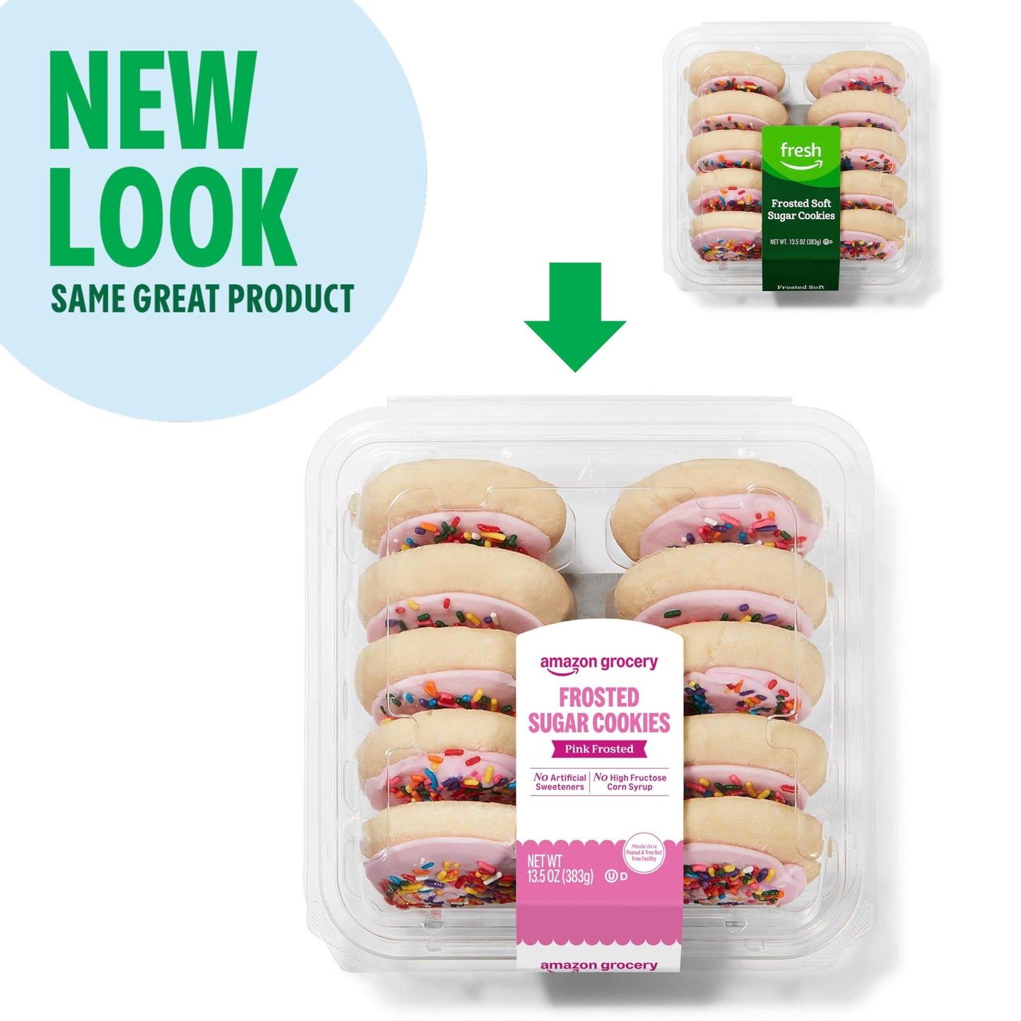 Amazon Grocery, Pink Frosted Sugar Cookies, 13.5 oz, 10 ct, Frozen (Previously Amazon Fresh, Packaging May Vary)