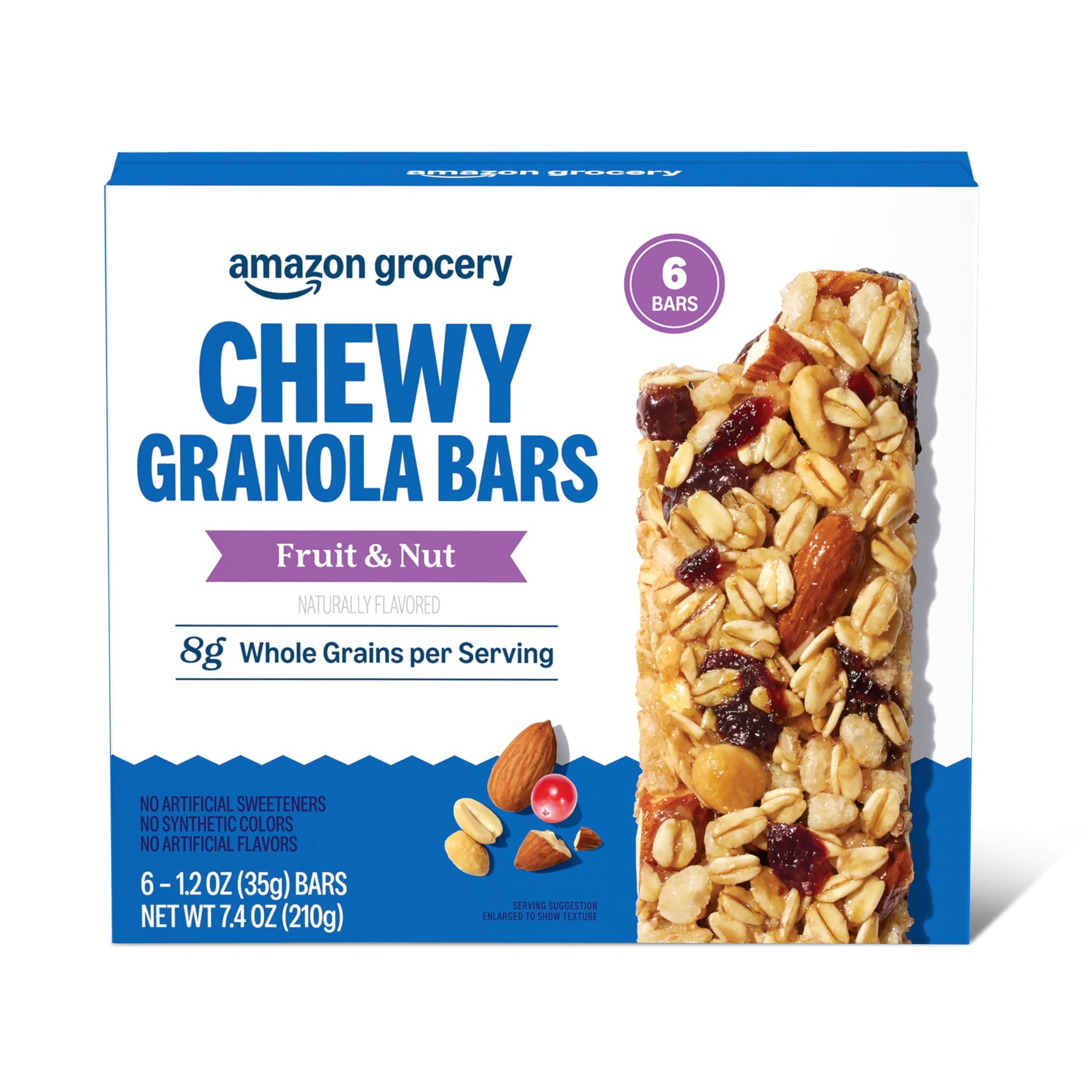 Amazon Grocery, Fruit & Nut Chewy Granola Bars, 7.4 Oz, 6 Ct