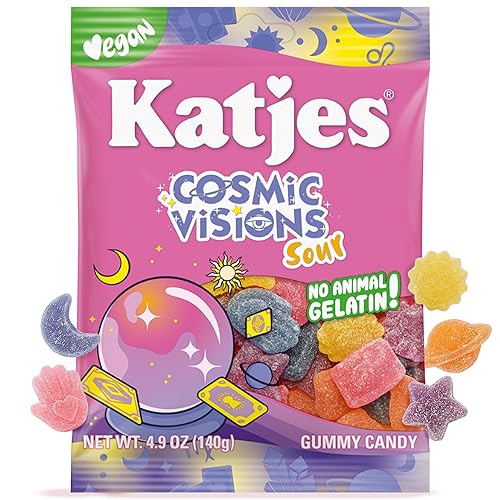 Katjes Cosmic Visions, Tangy Vegan Gummy Candy, Wildly Good Soft & Flavorful, Sweet and Sour Gummies, Colorful Celestial Shapes, No Artificial Dyes or
