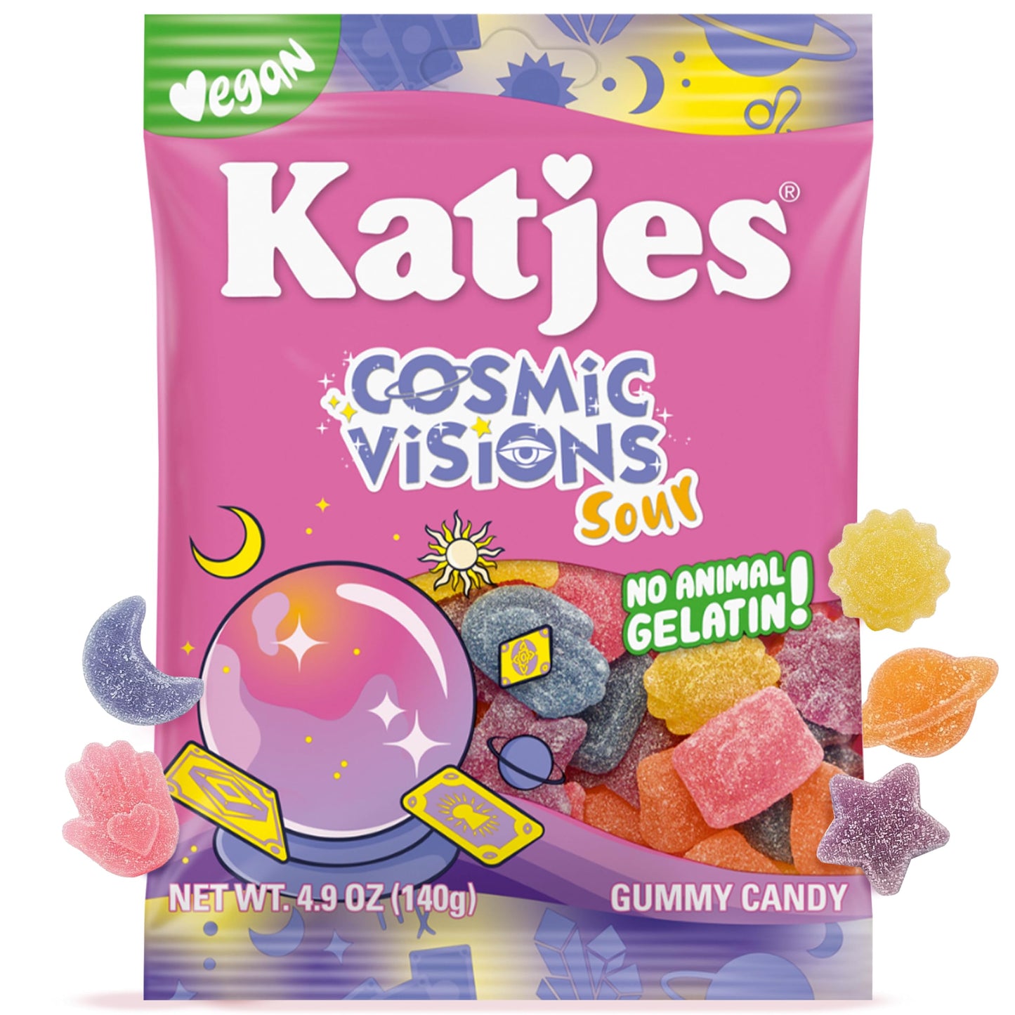Katjes Cosmic Visions, Tangy Vegan Gummy Candy, Wildly Good Soft & Flavorful, Sweet and Sour Gummies, Colorful Celestial Shapes, No Artificial Dyes or