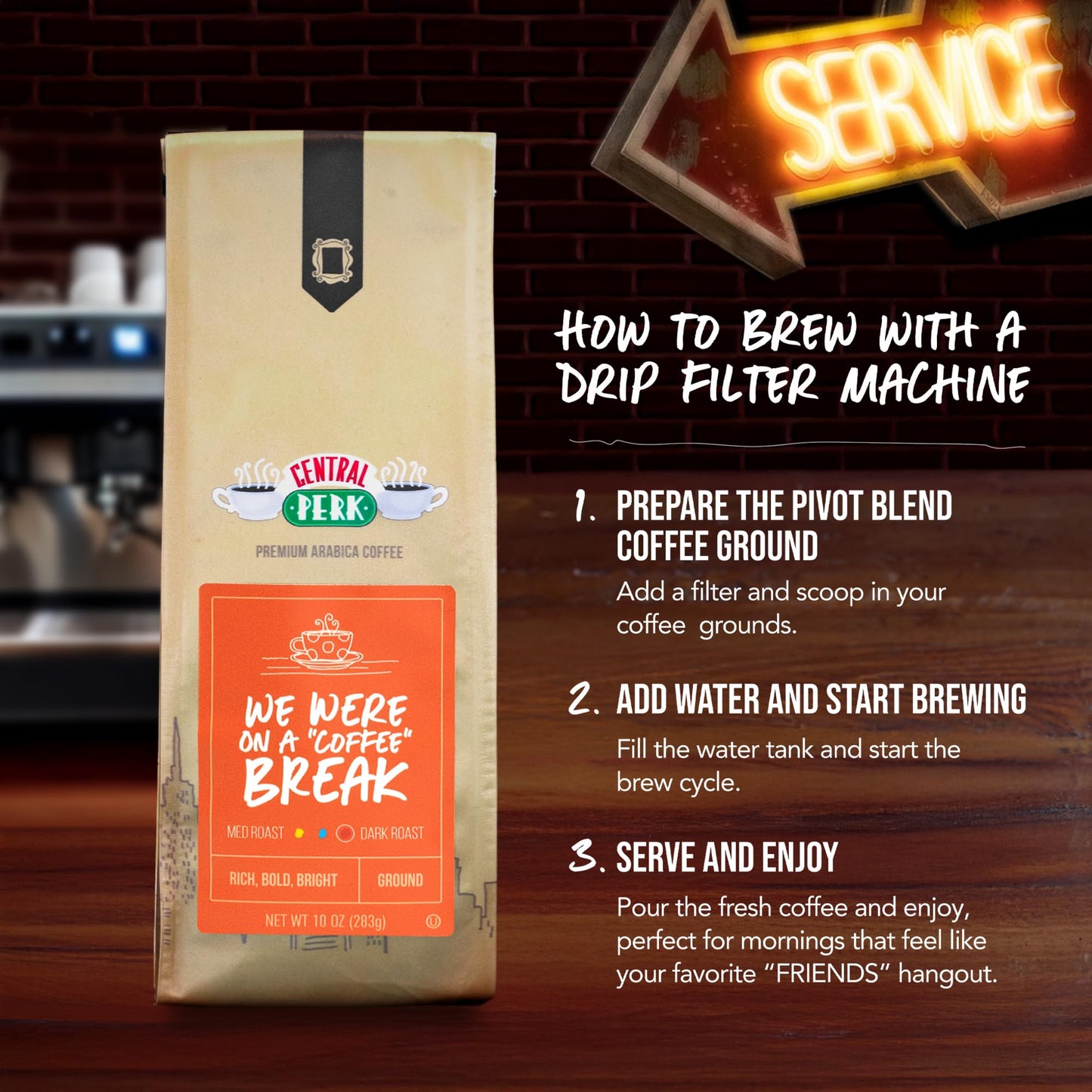 Central Perk Dark Roast Ground Coffee "We Were On A Coffee Break" Blend - 100% Arabica with Nutty, Smoky, Dark Chocolate & Caramel Flavors, Full Body
