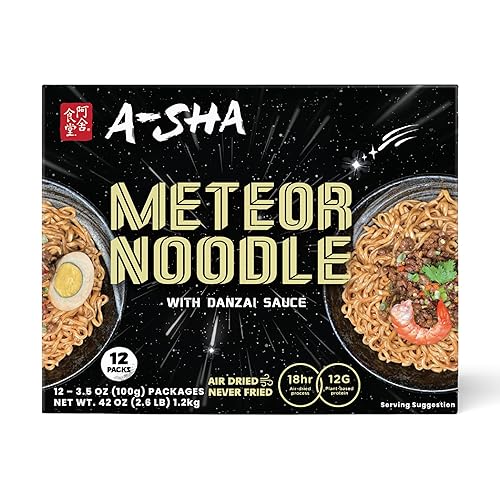 A-Sha Meteor Noodle with Danzai Sauce, 12 Packs, Gourmet Asian Taiwanese Healthy Instant Ramen Noodles