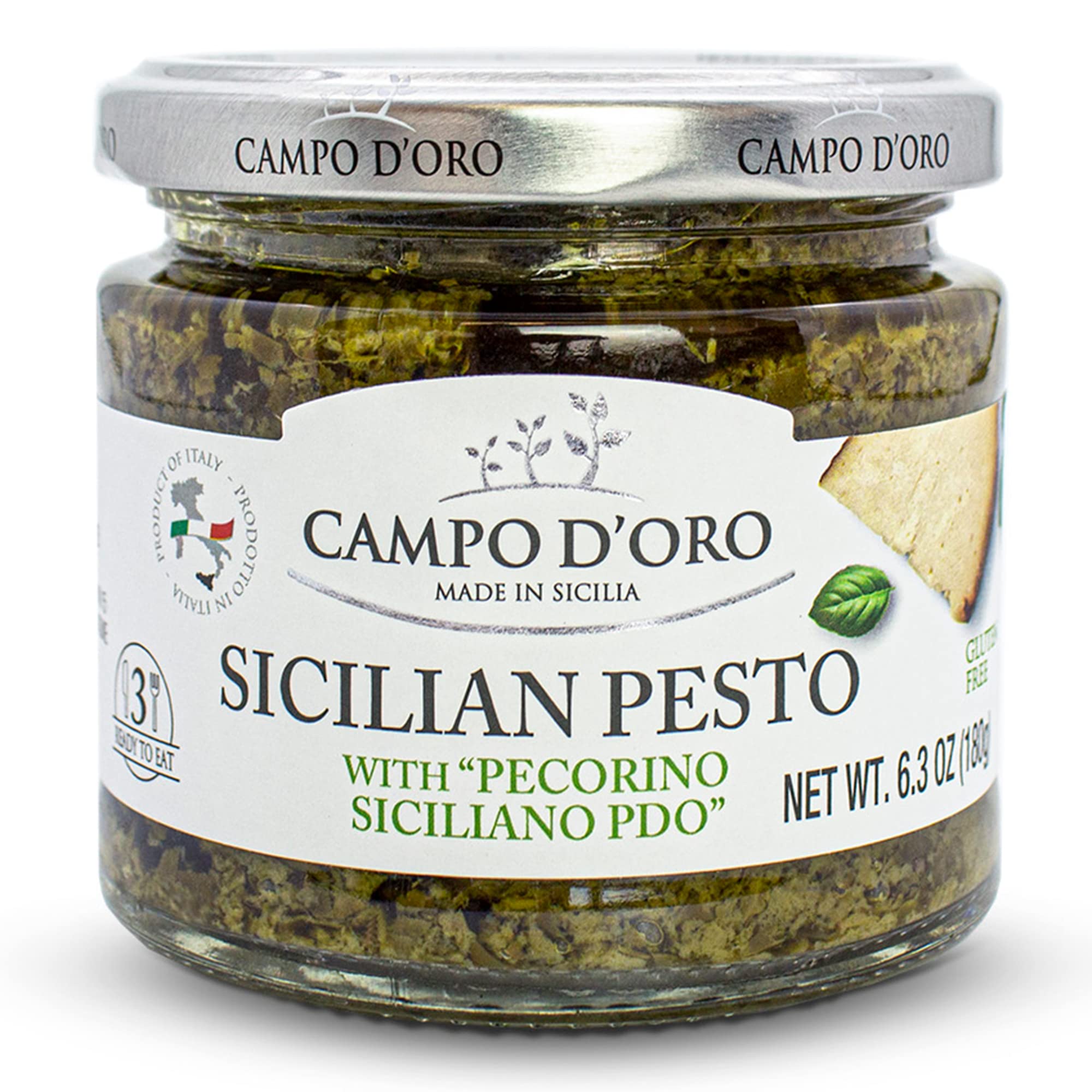 CAMPO D'ORO - Basil Pesto with Pecorino, Sicilian Creamy Pesto, 6.35 oz