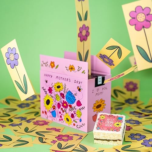 Sweet Flower Shower Surprise Gift Box by Send A Cake, Ready to Gift, No Assembly Required with Chocolate Caramel Crispy Cake - Mother's Day Special