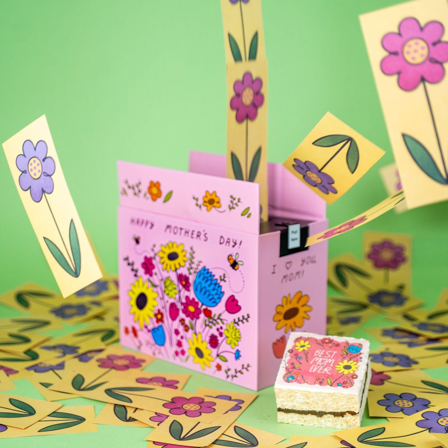 Sweet Flower Shower Surprise Gift Box by Send A Cake, Ready to Gift, No Assembly Required with Chocolate Caramel Crispy Cake - Mother's Day Special