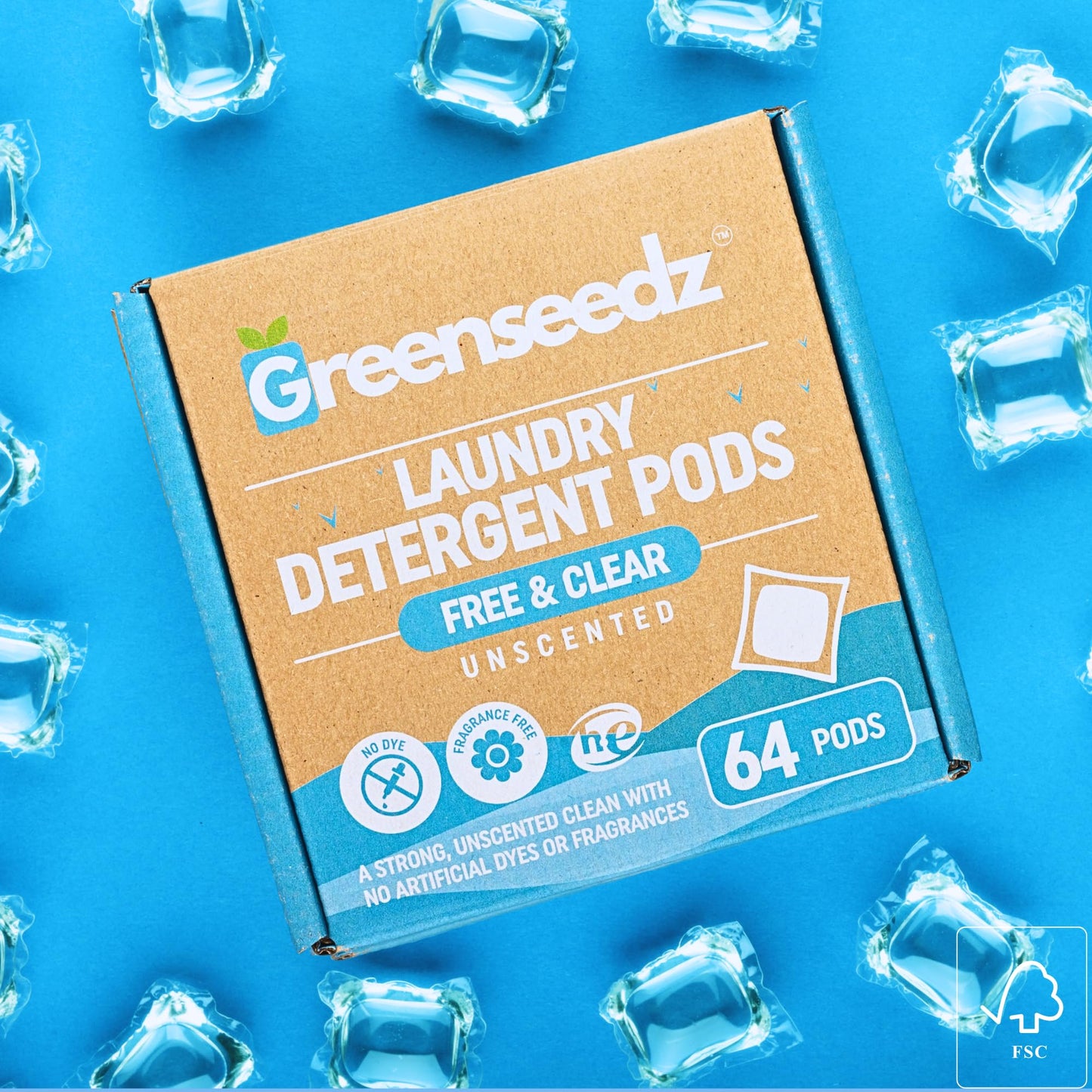 Laundry Detergent Pods Free & Clear, Unscented, 64 Count, Eco Friendly, Biodegradable, HE Compatible, Powerful Stain & Odor Removal
