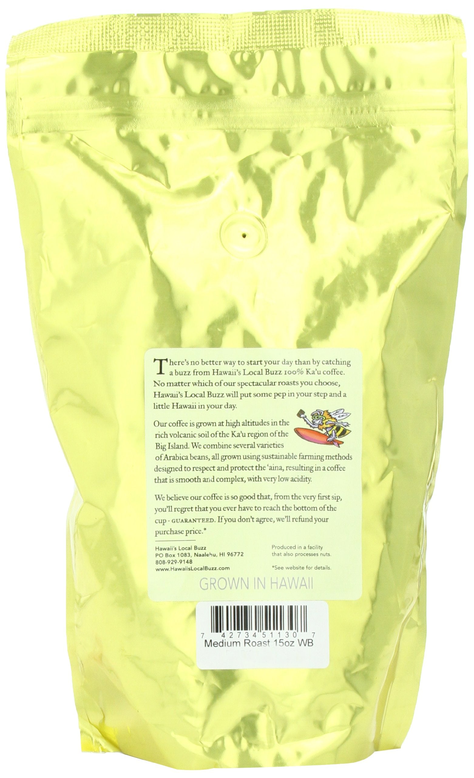 Hawaii's Local Buzz Whole Bean Coffee, Medium Roast, 15 Ounce