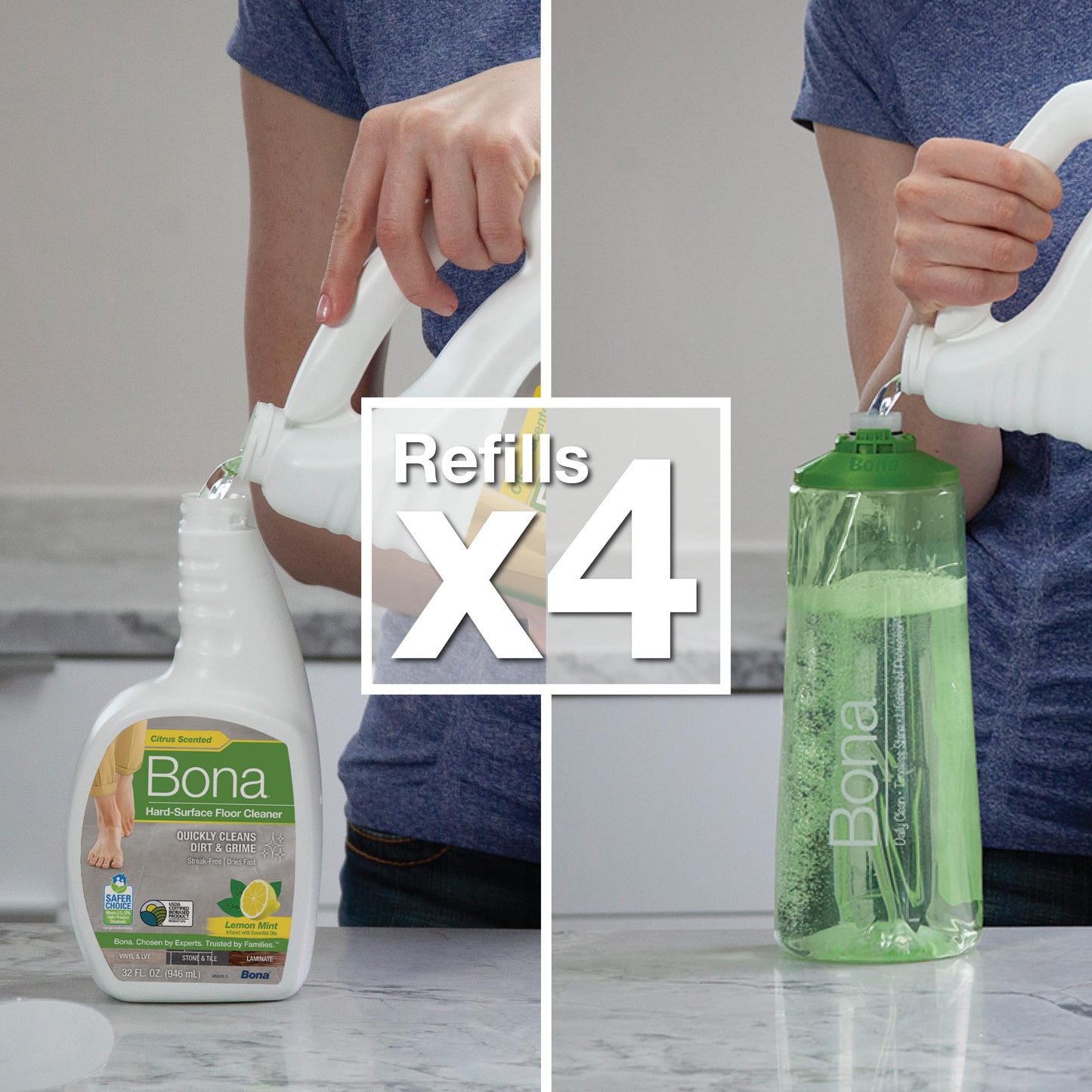 Bona Multi-Surface Floor Cleaner Refill - 128 fl oz - Lemon Mint - Residue-Free Floor Cleaning Solution refill for Spray Mop and Spray Bottles